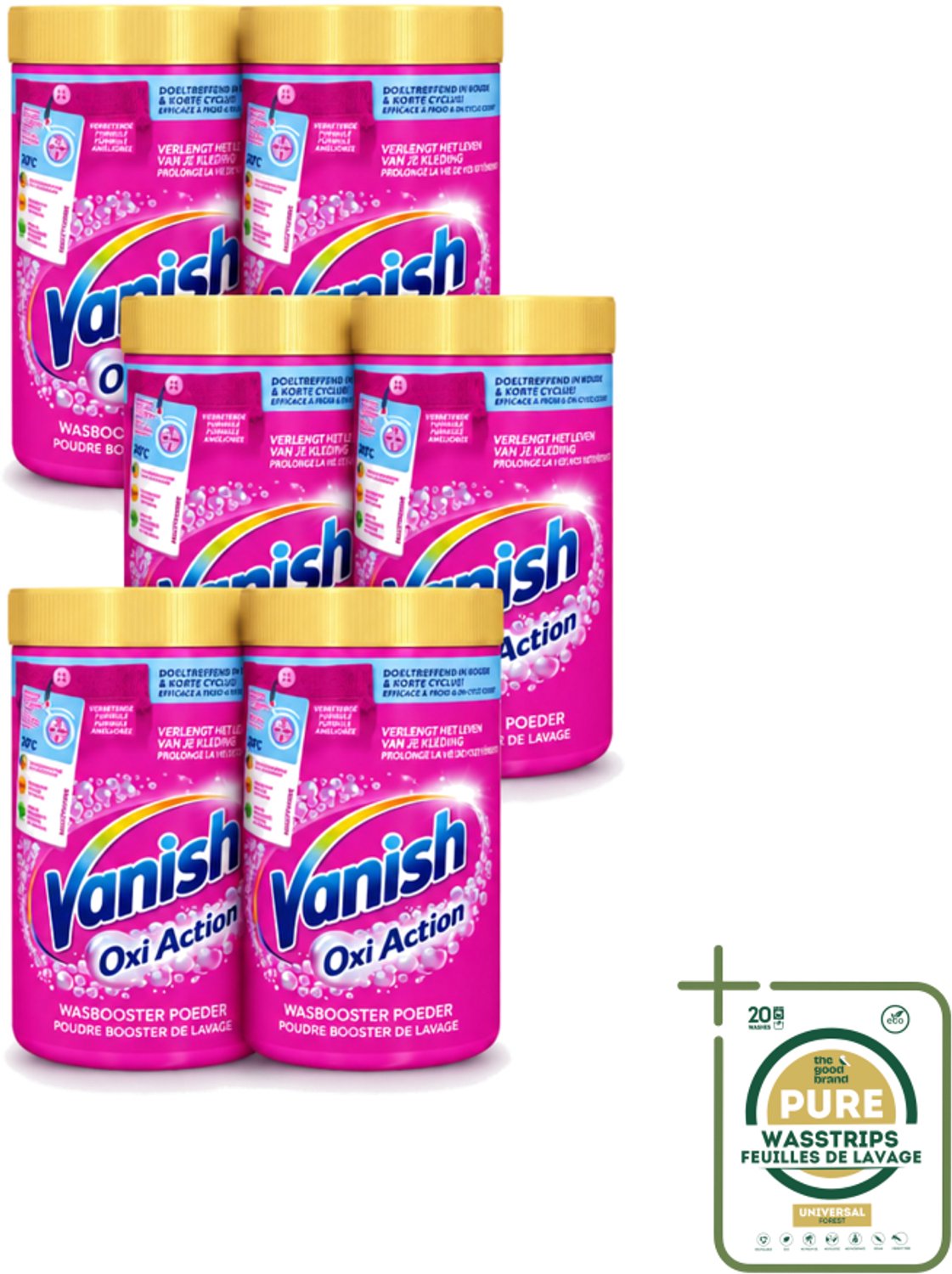 6 x Vanish Oxi Action - Vlekkenverwijderaar - Wasbooster - Gekleurde Was - 1.5 Kg - Wasstrips - Vlekkenverwijderaar - Wasbooster - Gekleurde Was - Kleuroverdracht - Geurneutraliseren