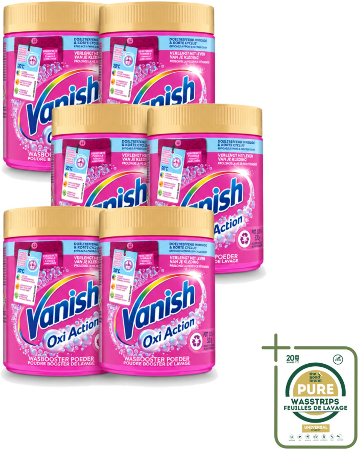 6 x Vanish Oxi Action - Vlekkenverwijderaar Poeder - Zonder Bleek - Gekleurde Was - 530 Gram - Wasstrips - Vlekkenverwijderaar - Wasbooster - Kleurvervanging - Geurneutralisatie - Frisse Was