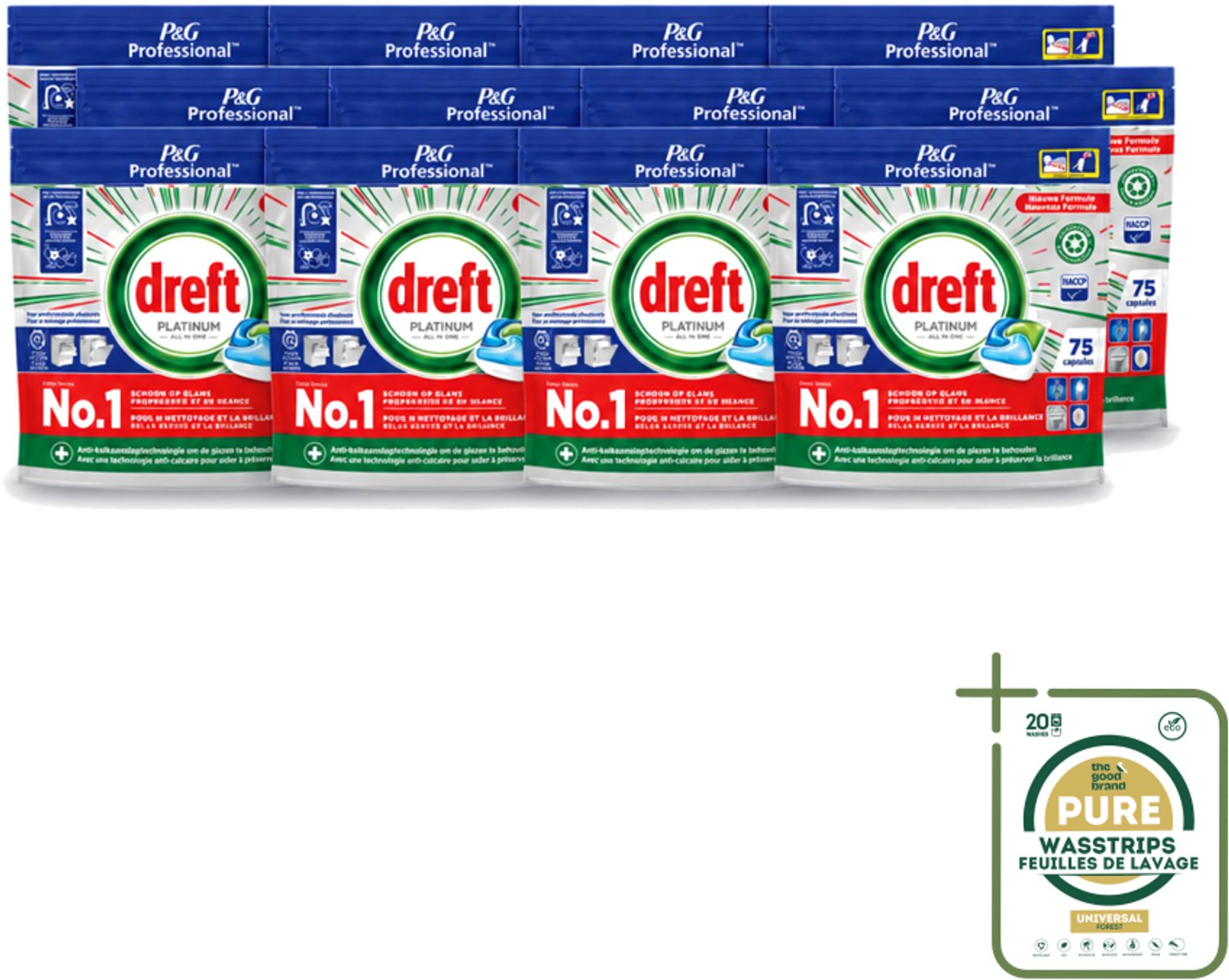 12 x Dreft Professional - Platinum - All In One - Vaatwascapsules - 75 Afwasbeurten - Vaatwassen - Vaatwasser Reinigen - Vaatwassen Capsules - Vaatwassen Kracht - Vaatwassen Glans