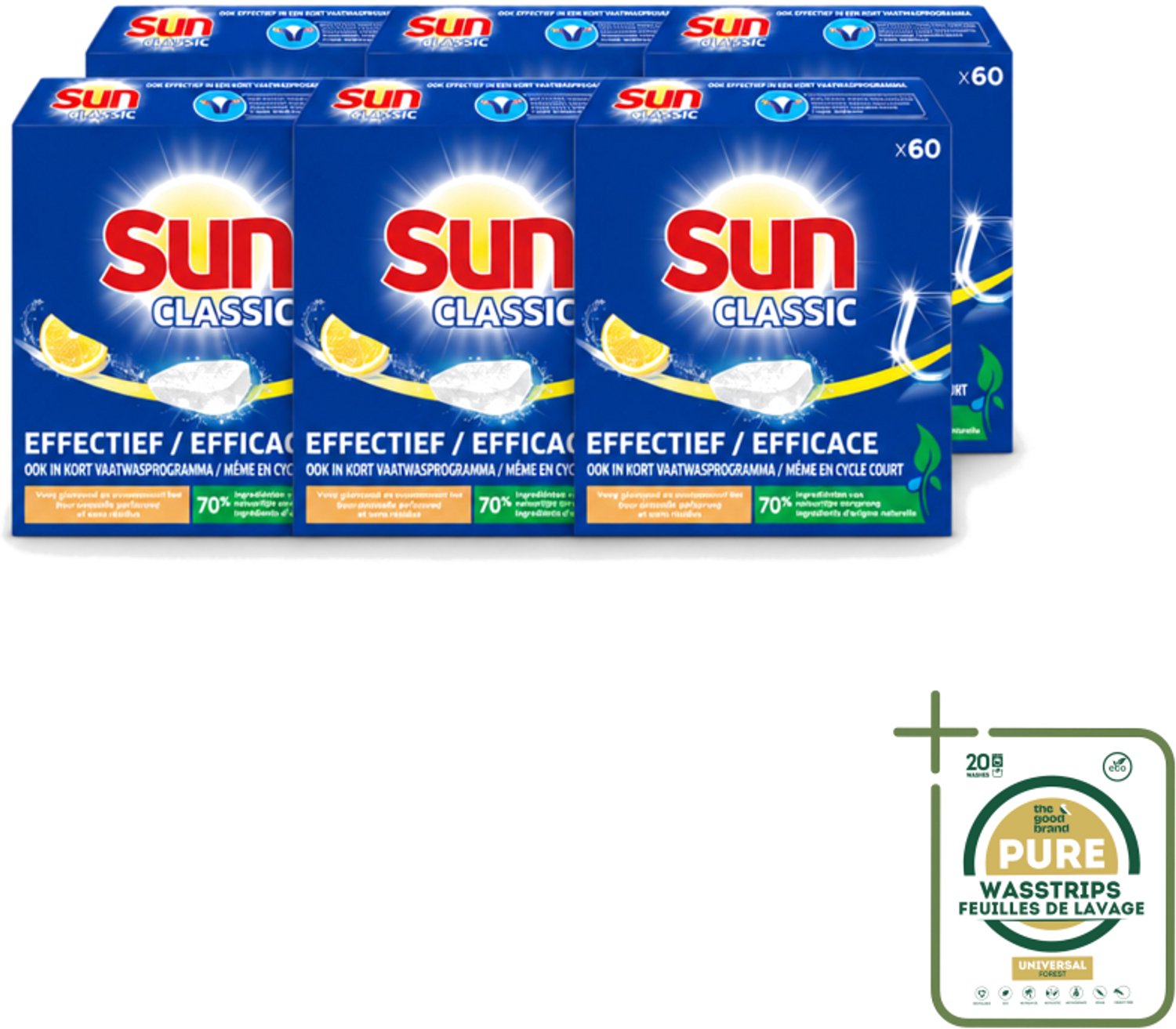 6 x Sun Classic - Vaatwastabletten - Voordeelverpakking - Citroen - 60 Tabletten - Wasstrips - Vaatwastabletten - Citroengeur - Vaatwasser - Fosfaatvrije - Milieuvriendelijk
