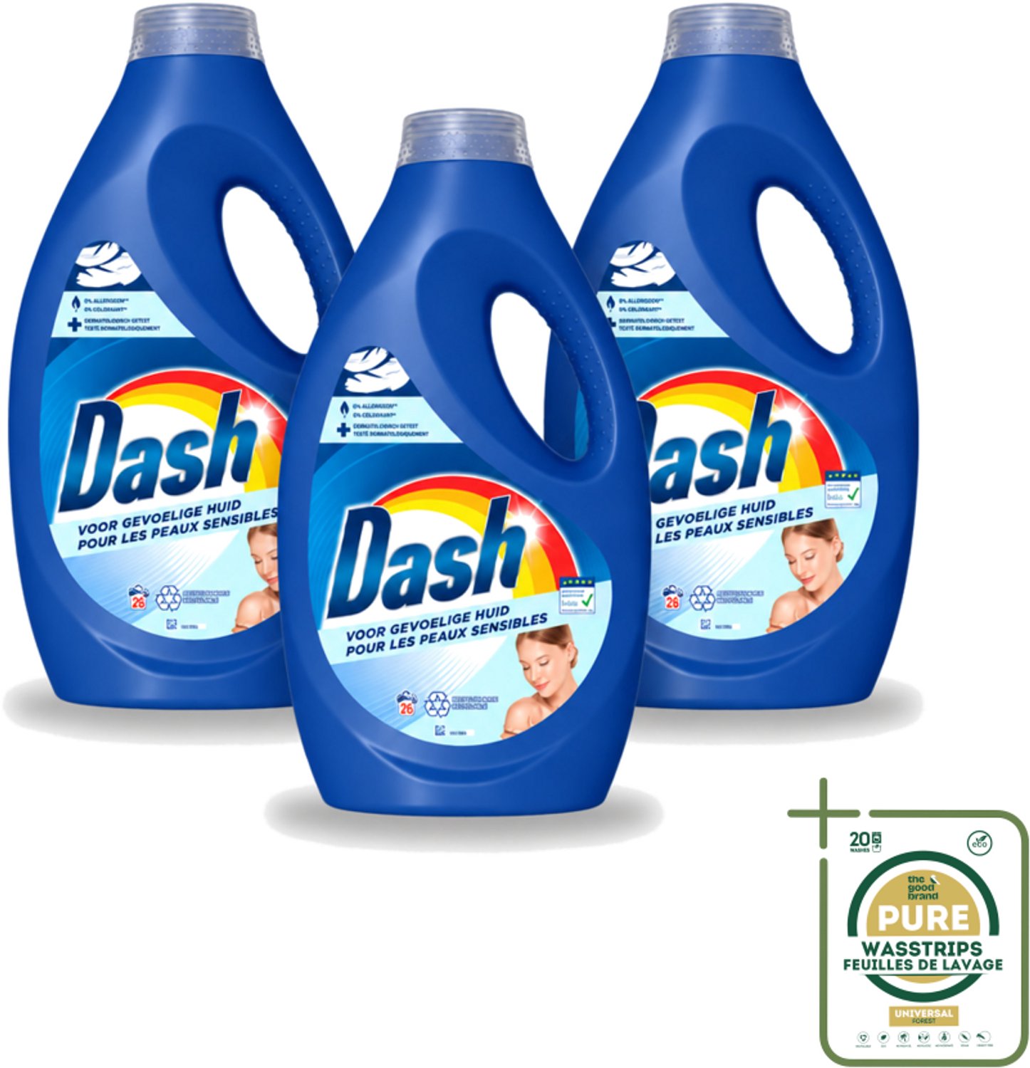 3 x Dash Sensitive - Vloeibaar Wasmiddel - Voor Gevoelige Huid - Witte en Gekleurde Was - 26 Wasbeurten - Wasstrips - Gevoelige Huid - Wasmiddel - Zachte Was - Dermatologisch Getest - ECARF