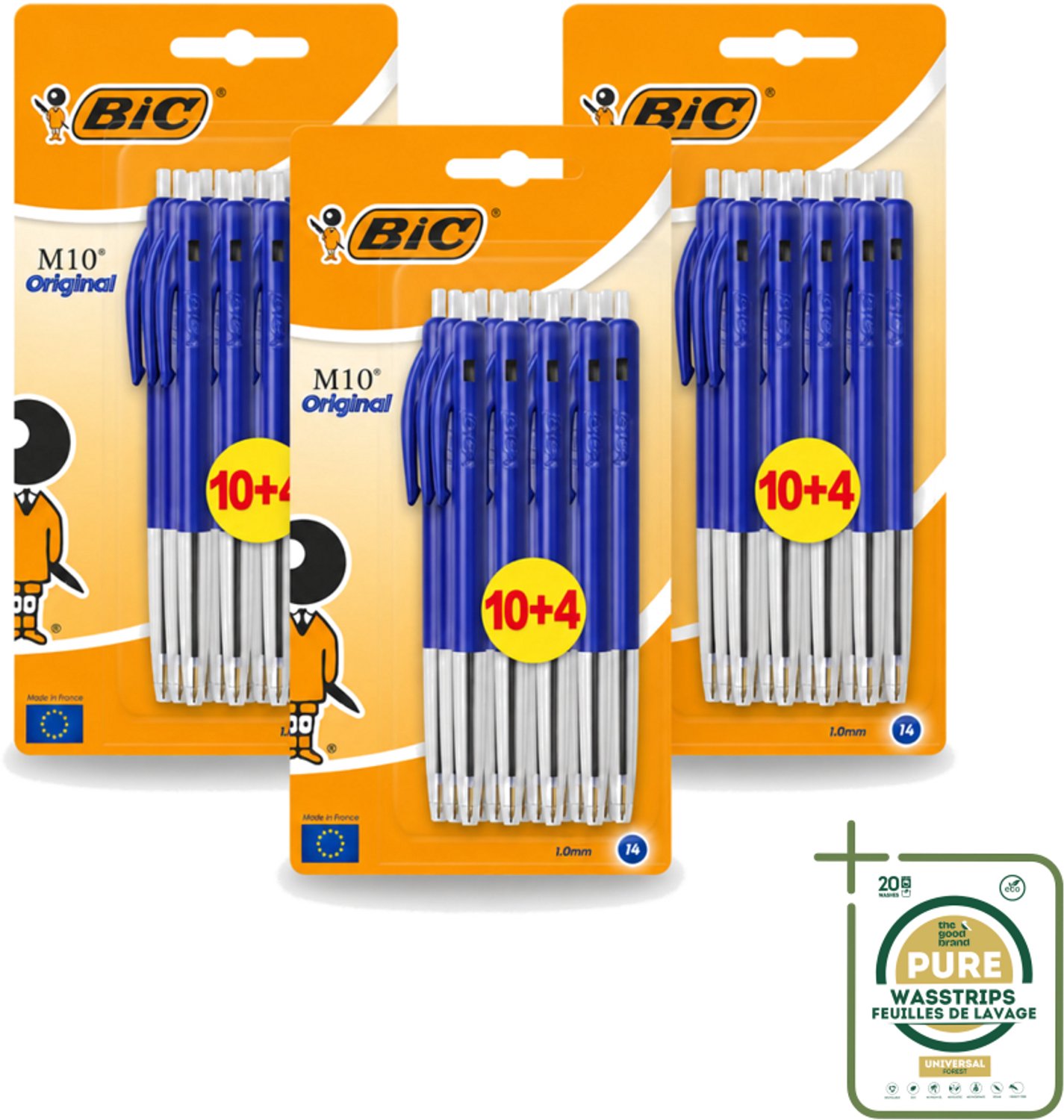 3 x BIC - M10 Original - Balpennen met Kliksysteem - Blauw - 1 mm Punt - 14 Pennen - Wasstrips - Balpen - Schrijfset - Balpen Set - BIC M10 - Balpen Blauw