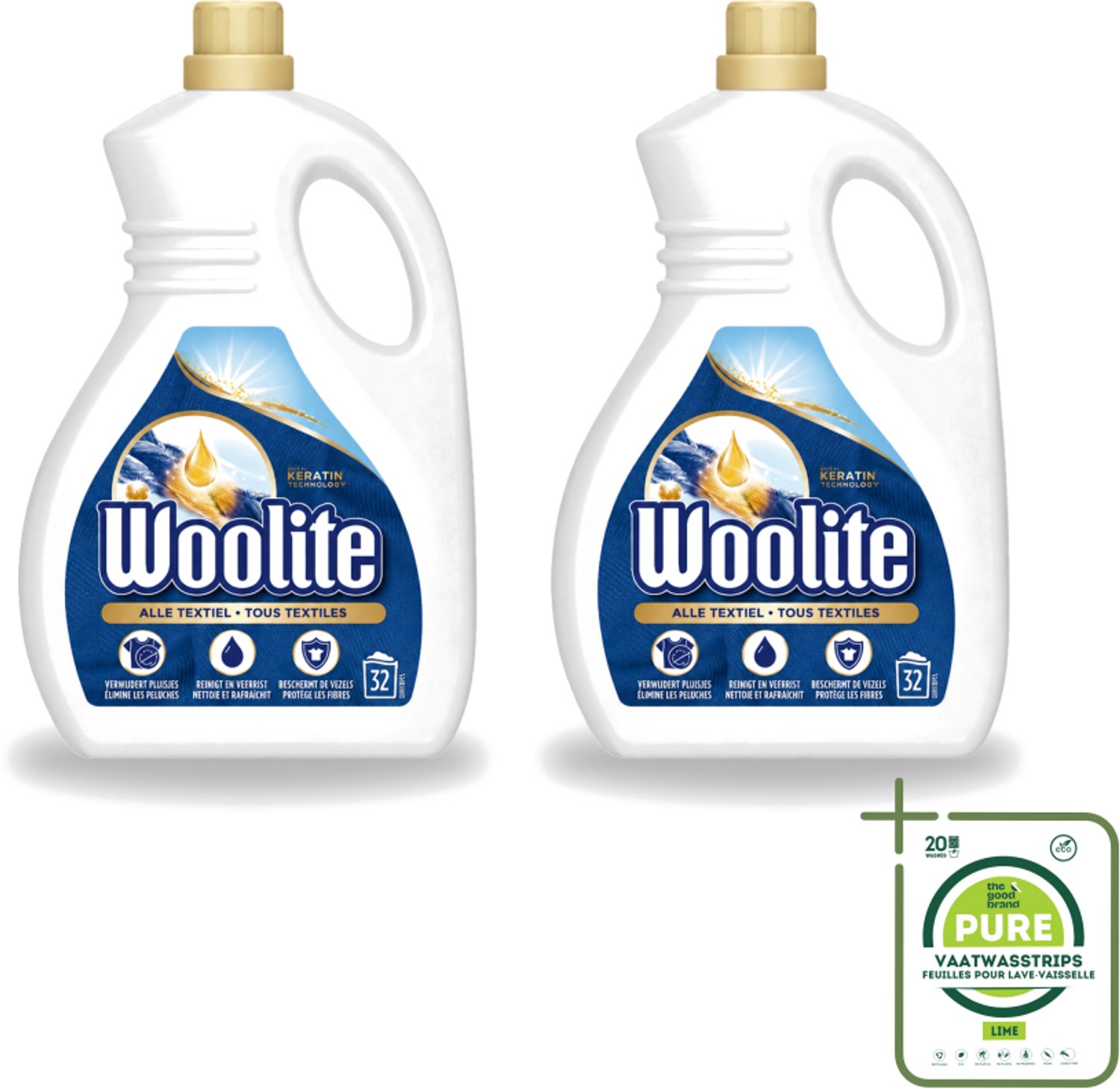 2 x Woolite Textile - Vloeibaar Wasmiddel - Met Keratine - Textiel Was - 32 Wasbeurten - 1,9L - Grootverpakking - Vaatwasstrips - Textiel Wasmiddel - Keratine Wasmiddel - Wasmiddel Voor Kleding - Wasmiddel Voor Textiel - Wasmiddel Met Keratine