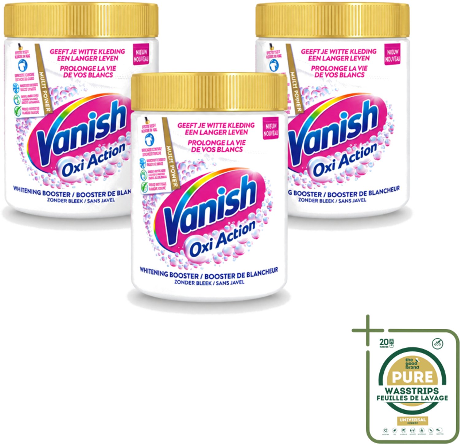 3 x Vanish Oxi Action - Vlekkenverwijderaar Poeder - Zonder Bleek - Witte Was - 550 Gram - Wasstrips - Vlekkenverwijderaar - Witte Was - Bleekvrije Was - Wasmiddel - Wasgeleid