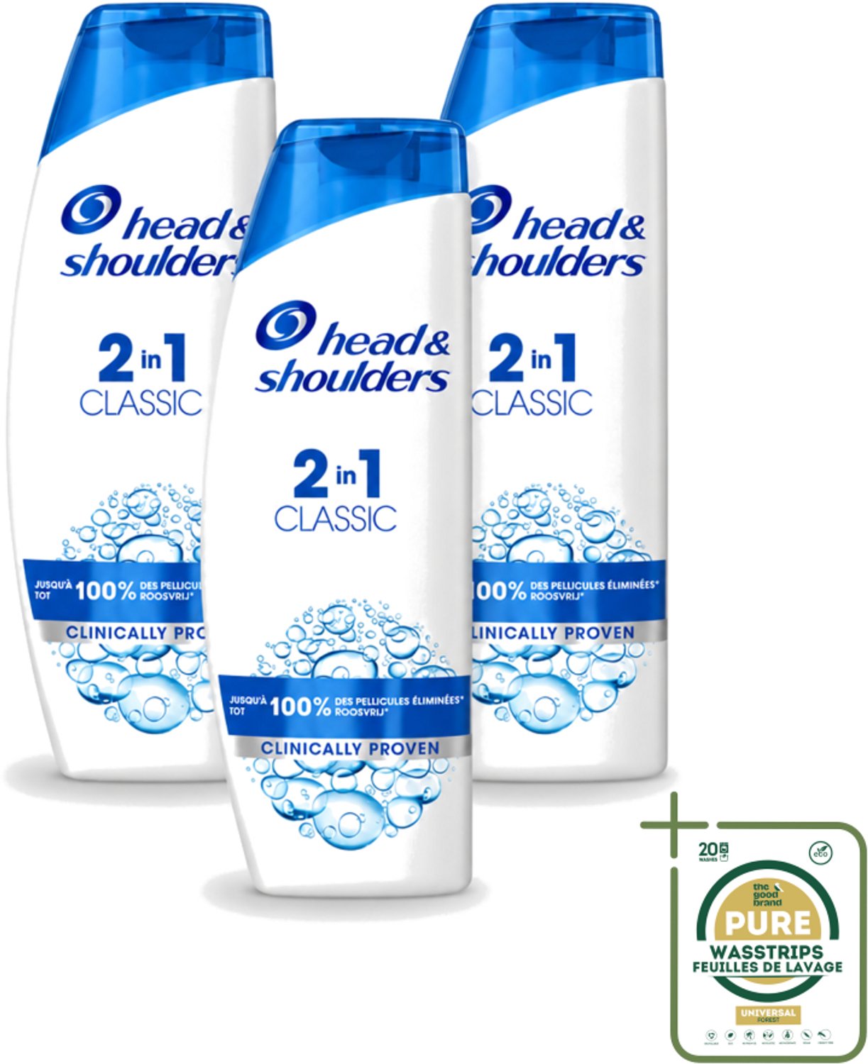 3 x Head & Shoulders - 2in1 Anti-Roos Shampoo & Conditioner - Classic - 270 ml - Wasstrips - Roosvrij Haar - Roosbestrijding - Hoofdverzorging - Shampoo En Conditioner - Gezond Haar