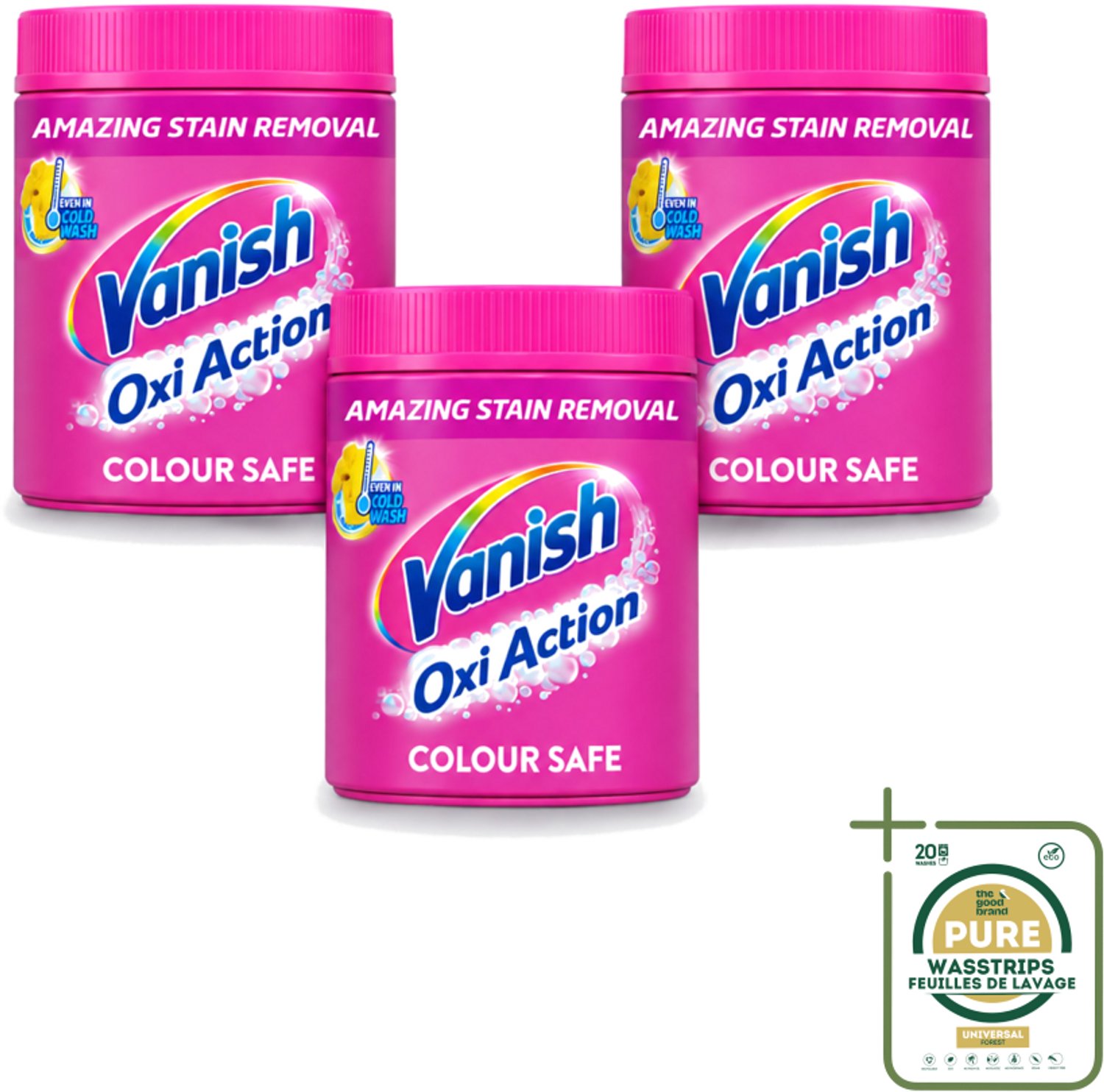 3 x Vanish Oxi Action Pink - Vlekkenverwijderaar - Wasbooster - Zonder Bleek - 1.12 Kg - Wasstrips - Vlekkenverwijderaar - Wasbooster - Witte Kleding - Bleekvrije Was - Geurneutralisatie