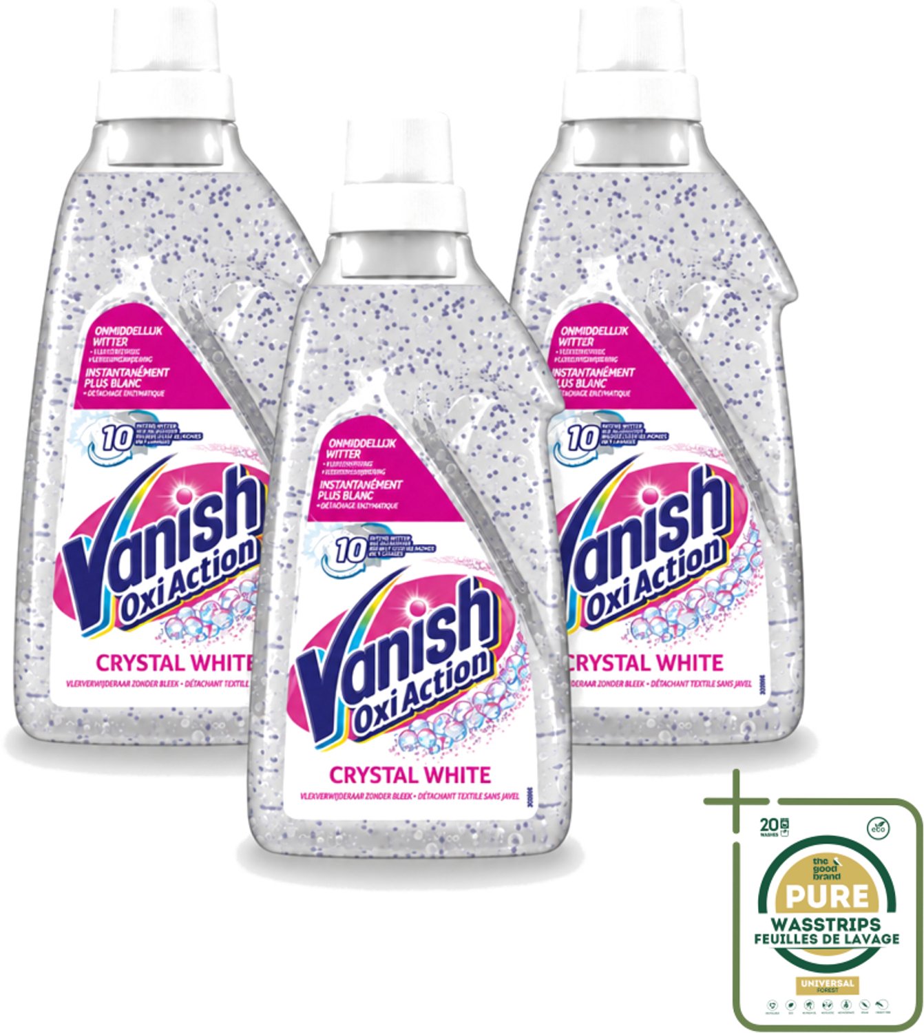 3 x Vanish Oxi Action - Kristalwit - Vlekkenverwijderaar Gel - Zonder Bleek - Witte Was - 15 Wasbeurten - Wasstrips - Vlekkenverwijderaar - Witte Was - Kristalwit - Wasmiddel - Vlekkenverwijdering