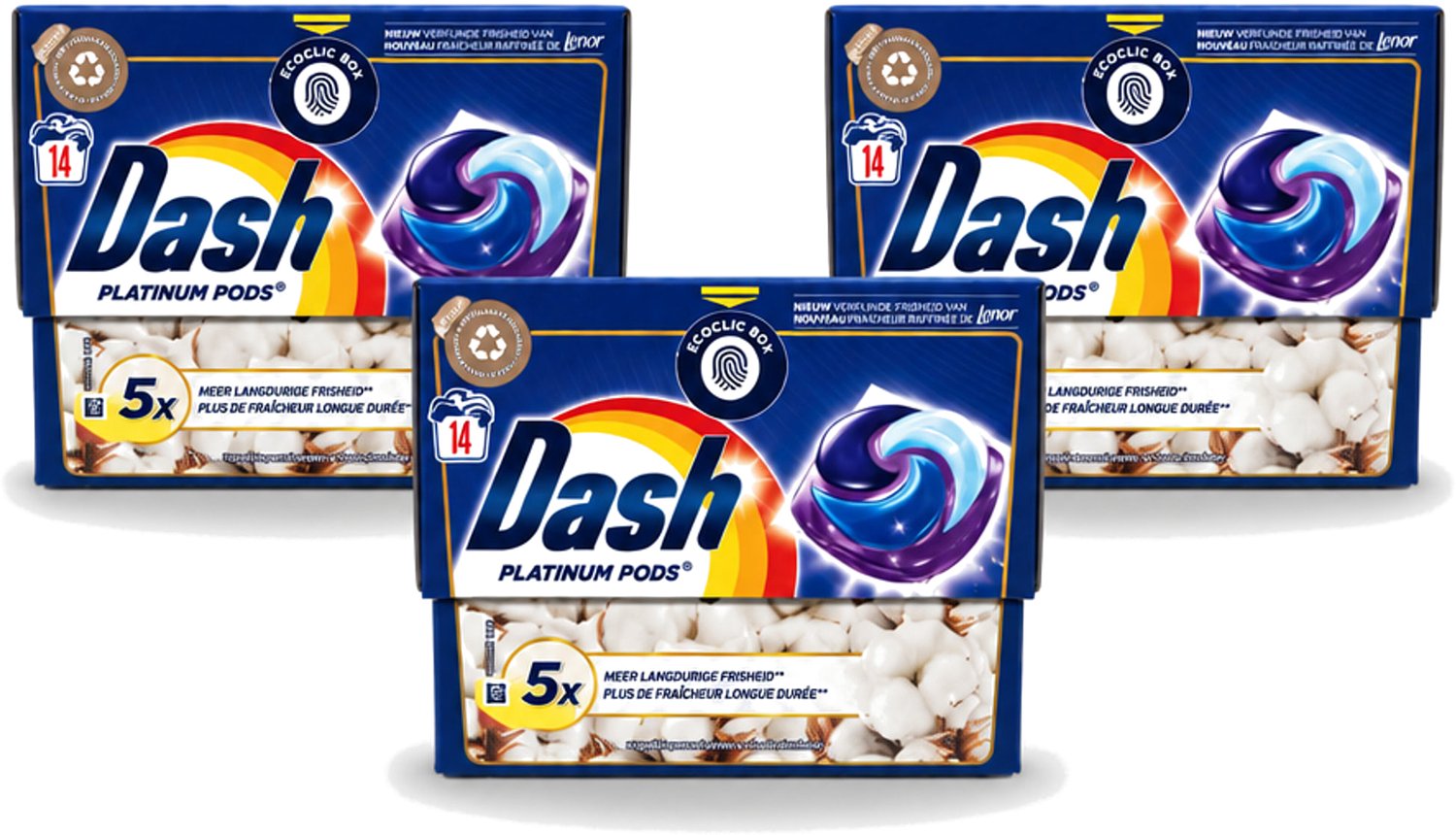 3 x Dash Platinum - Wasmiddel Capsules - Witte en Gekleurde Was - Frisheid van Katoen - 14 Wasbeurten - Voordeelverpakking - 3 stuks