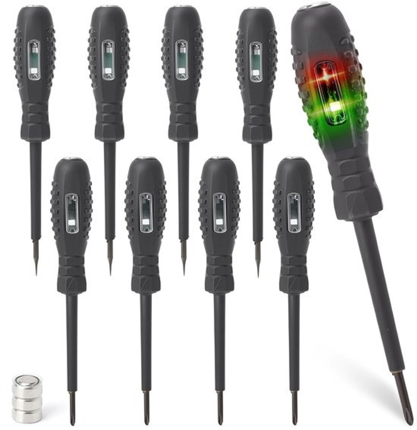 Stroomtester Schroevendraaierset - Spanningstester Fasetester - Elektra Controleren - Zonder Batterij - 8-delig - Grijs