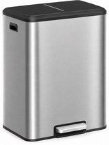 Five Stars® Poubelle 60 Litres - 2x30L - Poubelle à pédale à 2 compartiments - Tri des déchets - Acier inoxydable - Couvercle Soft Close - Argent