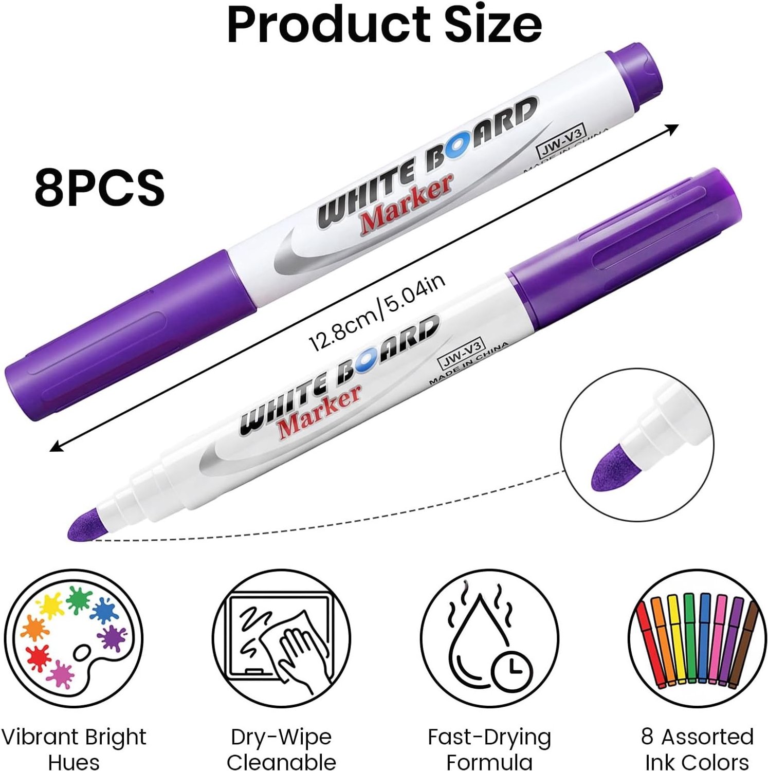 Whiteboardmarkers - Wit - Sneldrogend - Uitwisbare Markers met Robuuste Punt - Voor School en Thuis