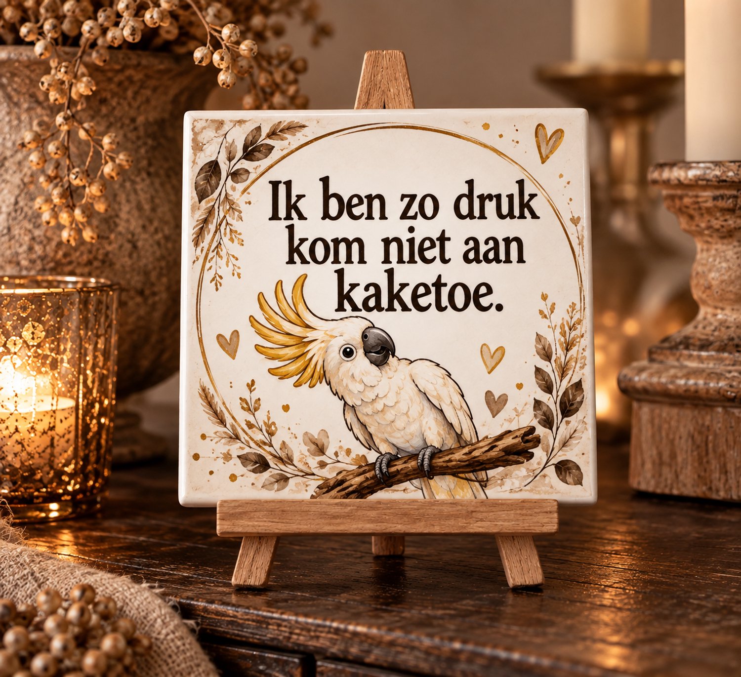 Spreuk tegeltje - Tekst tegeltje - Tegeltje met tekst: Ik ben zo druk kom niet aan kaketoe - Humor tegeltje - Cadeau