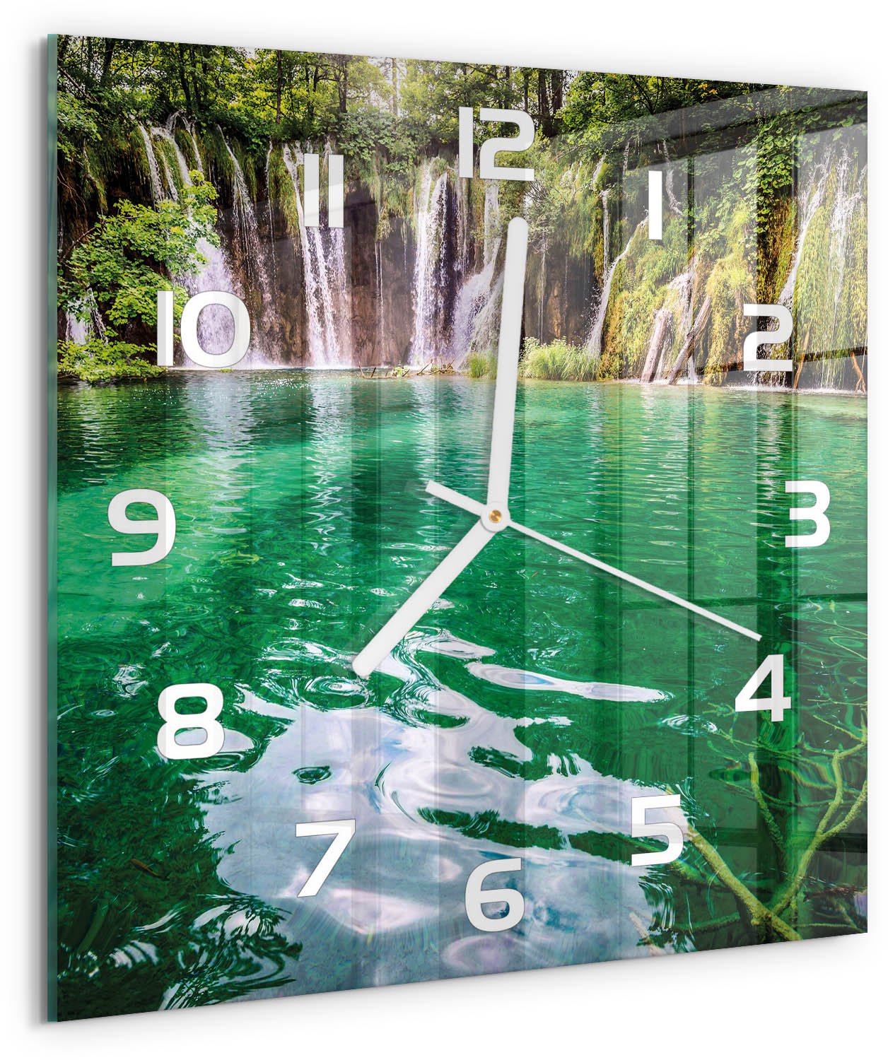 Tulup Wandklok - Plitvice-meren Glazen Wandklok Design - 30x30 cm - Groente Klok Glas Met Opdruk - Witte handen - Vierkante Klok - Wandklok Glas Met Motief - Decoratieve Glazen Klok