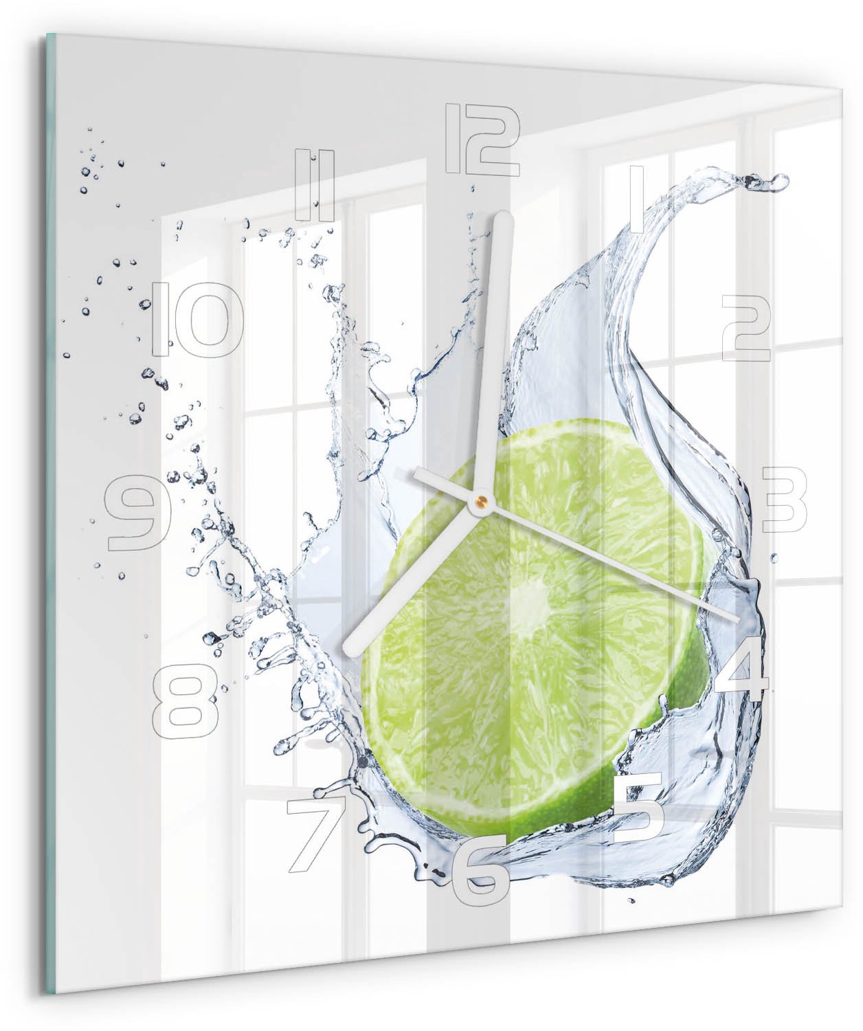 Tulup Wandklok - Calciumcarbonaat Glazen Wandklok Design - 30x30 cm - Groente Klok Glas Met Opdruk - Witte handen - Vierkante Klok - Wandklok Glas Met Motief - Decoratieve Glazen Klok