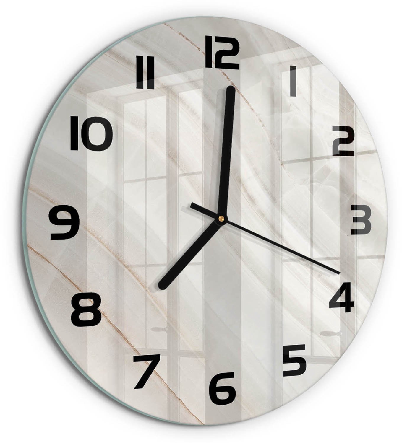 TULUP Wandklok - Marmertextuur Klok Glas Met Opdruk - fi30 cm - Beige Moderne Wandklok Glas - Zwarte handen - Ronde Klok - Decoratieve Glazen Klok - Glazen Wandklok Design