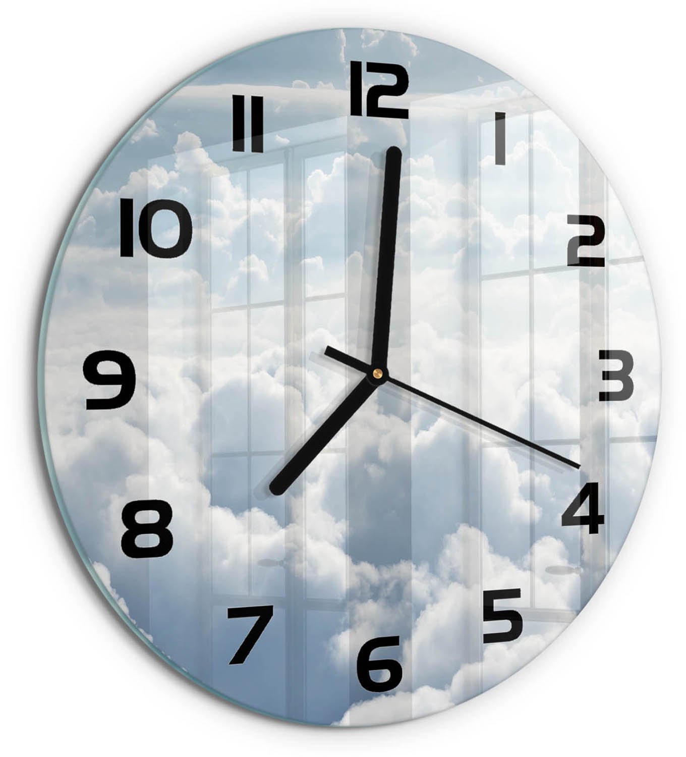 TULUP Wandklok - Wolken gezien vanuit vogelperspectief Moderne Wandklok Glas - fi30 cm - Wit Wandklok Glas Decoratie - Zwarte handen - Ronde Klok - Glazen Wandklok Design - Klok Glas Met Opdruk