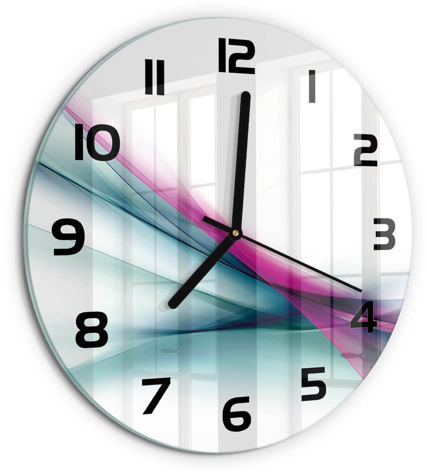 TULUP Wandklok - Golfabstractie Decoratieve Glazen Klok - fi30 cm - Veelkleurig Glazen Wandklok Design - Zwarte handen - Ronde Klok - Glazen Klok Met Print - Wandklok Glas Met Motief