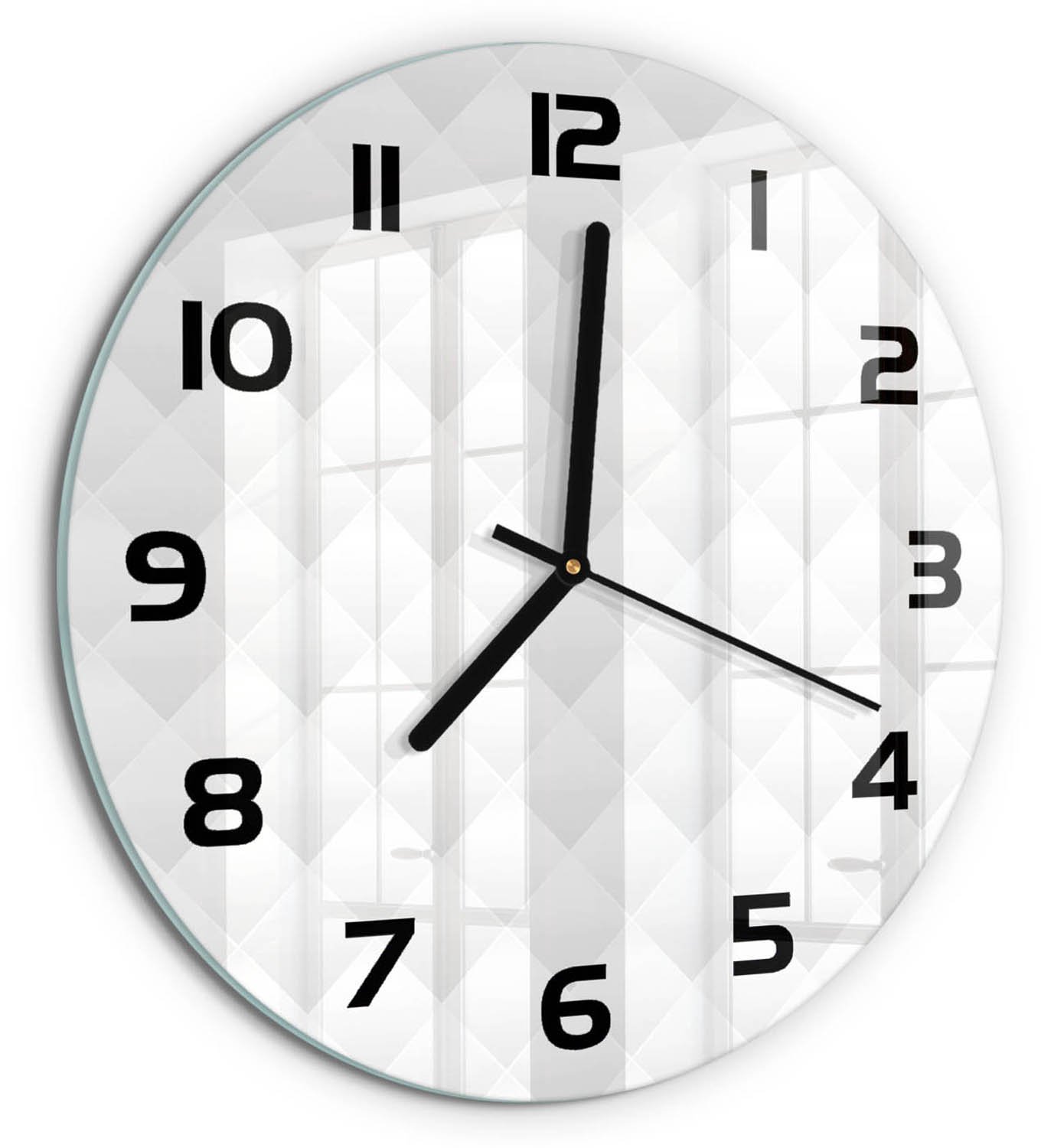 TULUP Wandklok - Abstracte achtergrond Klok Glas Met Opdruk - fi30 cm - Wit Moderne Wandklok Glas - Zwarte handen - Ronde Klok - Decoratieve Glazen Klok - Glazen Wandklok Design