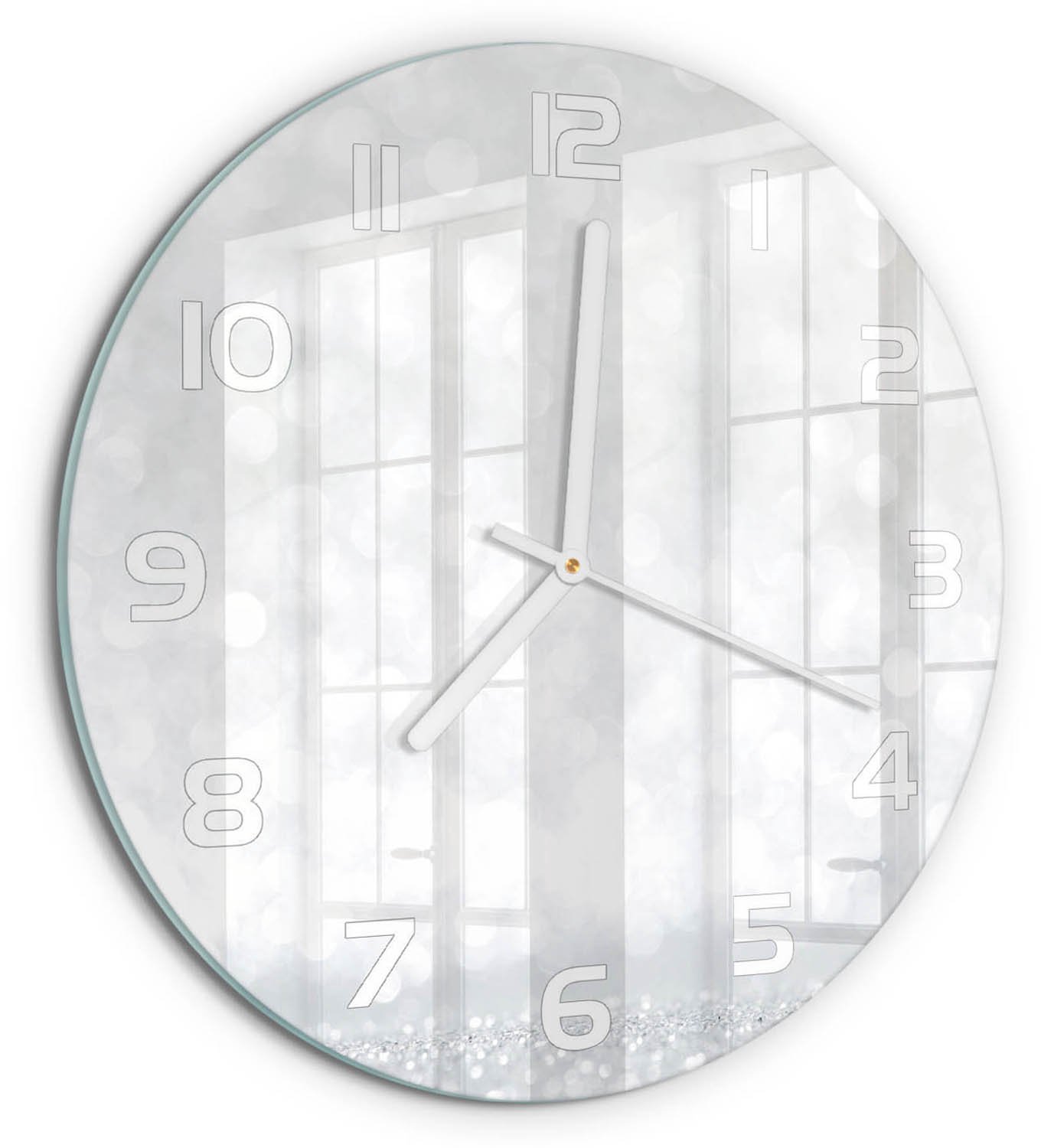TULUP Wandklok - Kleine dingen Moderne Wandklok Glas - fi30 cm - Zilver Wandklok Glas Decoratie - Witte handen - Ronde Klok - Glazen Wandklok Design - Klok Glas Met Opdruk