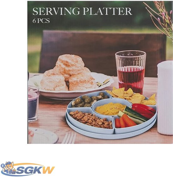 Tapas serveerschalen melamine 29cm rond - 6-delig - Blauw