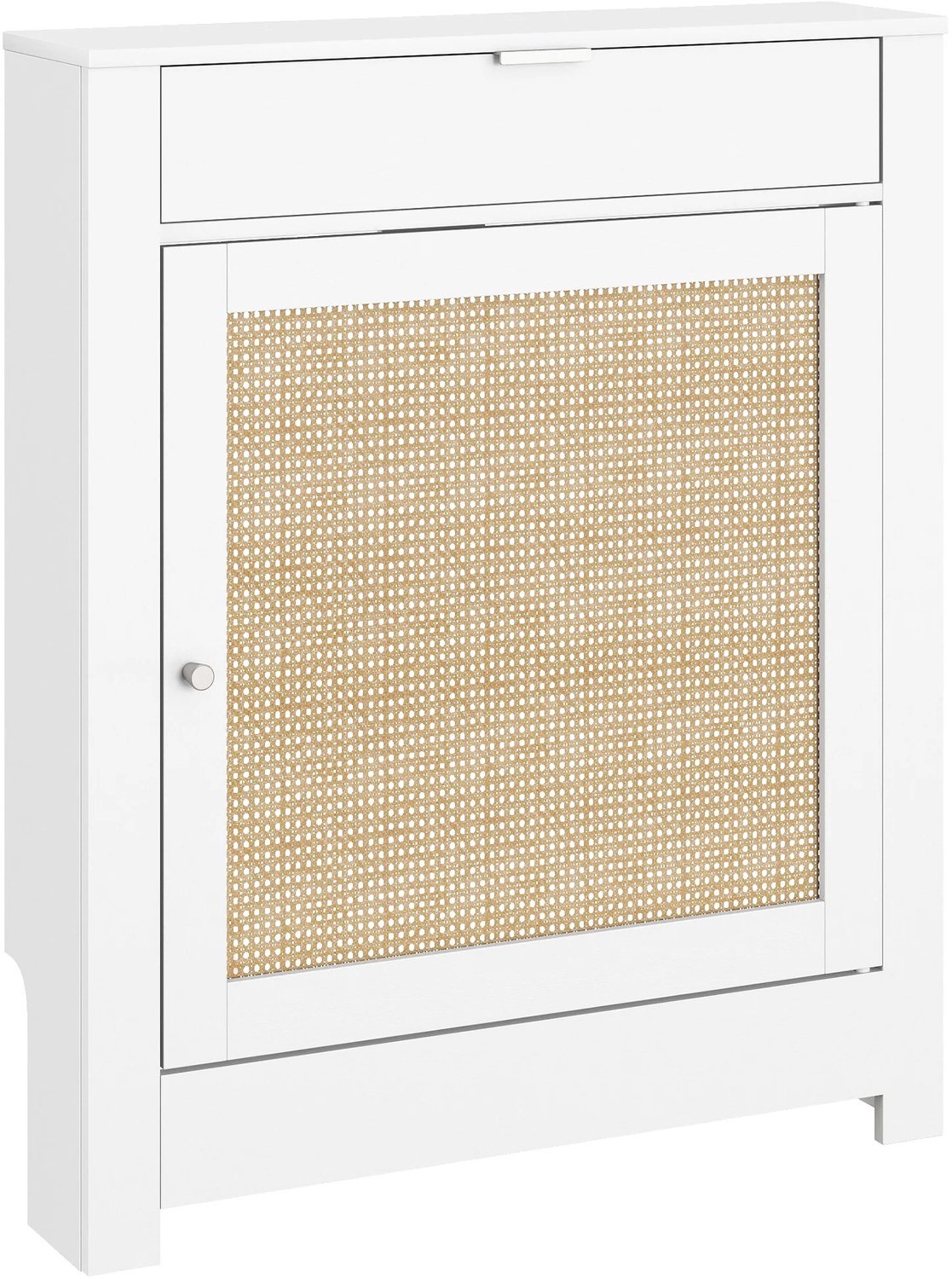 MokoHub Radiatorhoes met Vouwdeur en Rotan Compartiment - Boheems Ontwerp - Voor Woonkamer en Slaapkamer - Wit