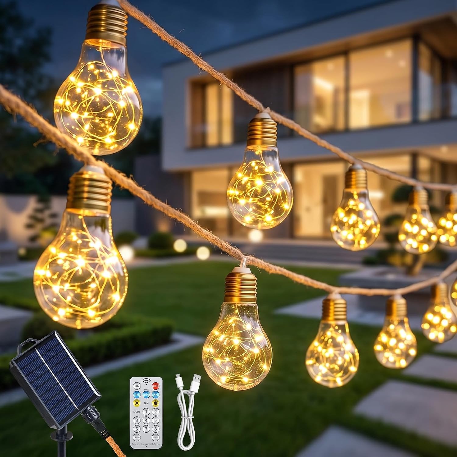 Zonne-lichtslinger - Zwart - 8 m - Waterdicht met 16 Edison-lampen - Voor Buiten en Tuin