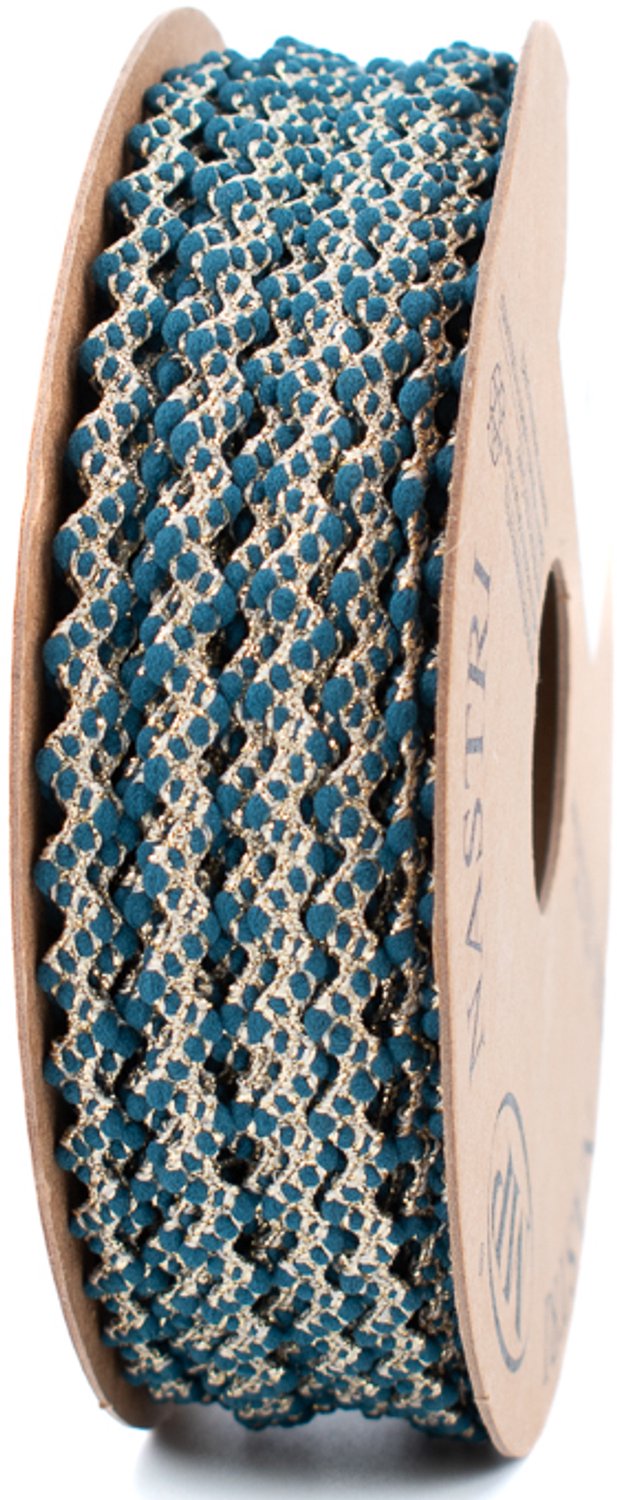 Kerstlint - cadeaulint - blauw met gouden golven - 5 mm x 15 meter