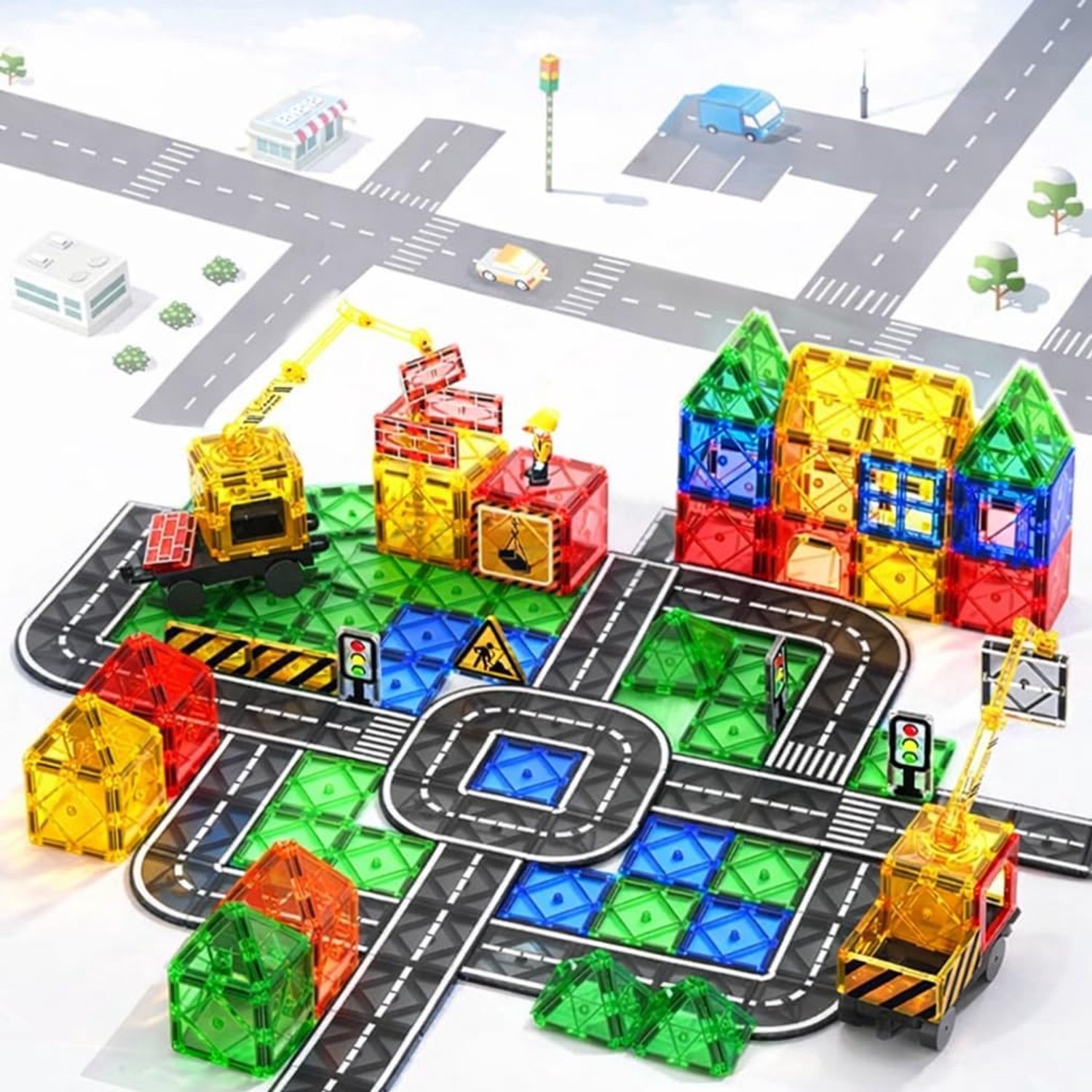 QEVA Magnetic Tiles - Magnetische Tegels - Magnetisch Speelgoed - Rood/Geel/Groen/Blauw - 30cm x 20cm x 10cm