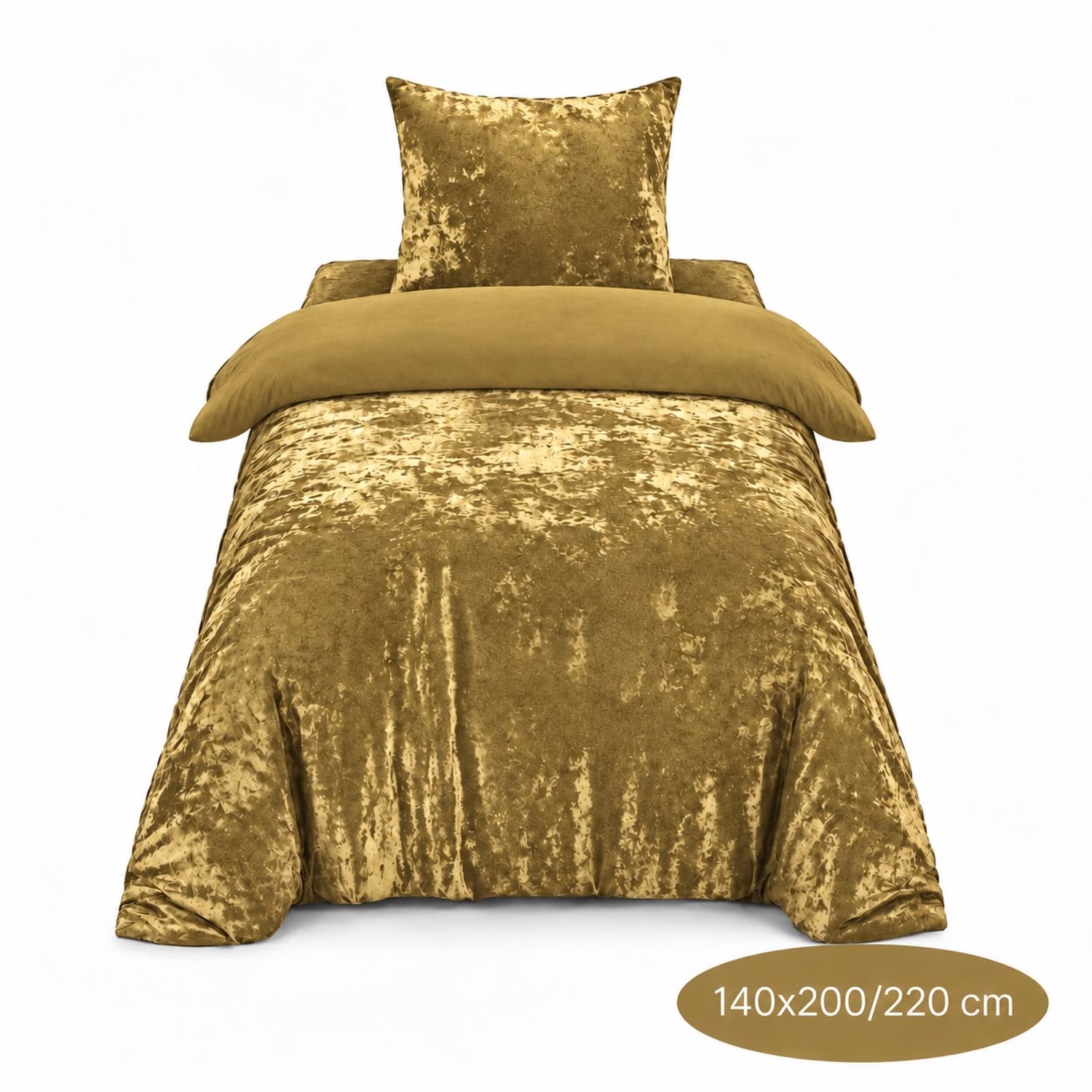 Roden Blue - Crushed Velvet Dekbedovertrek - 140x200/220 - Eenpersoons - Goudgeel - Luxe Velours - Extra Zacht - Incl 1 Kussensloop