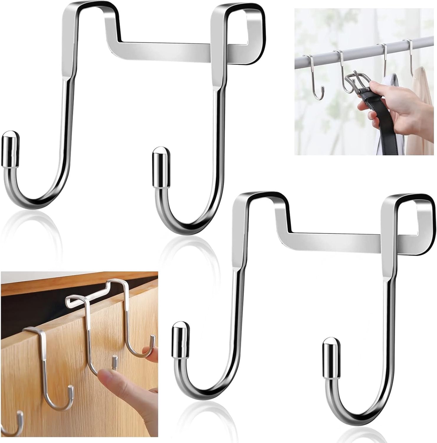 Deurhaken 2 Pcs - Dubbele RVS Haken - Bevestiging zonder boren - Ruimtebesparend voor badkamer en keuken - ShopVlot