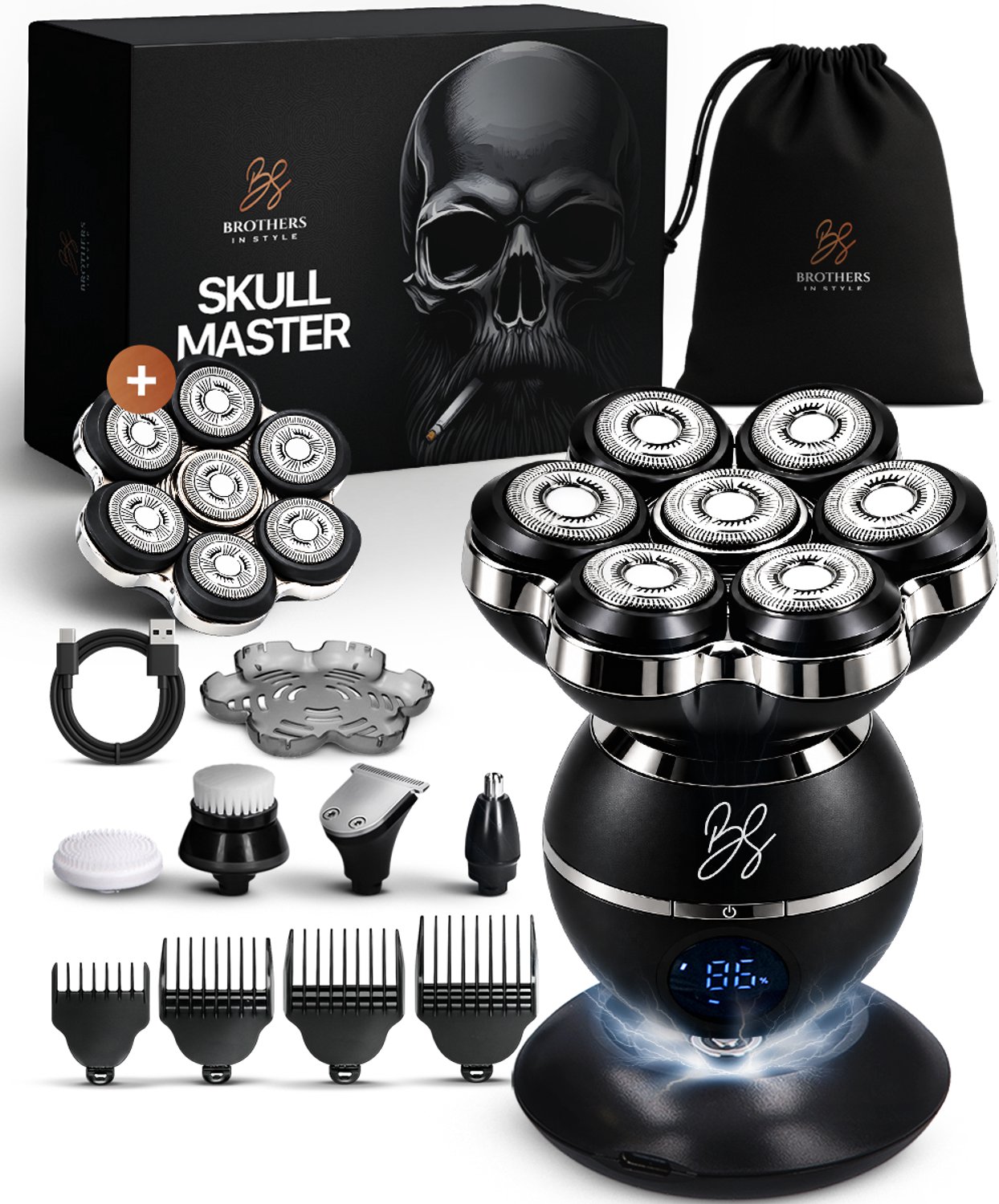 Bol.com Scheerapparaat Mannen 8-in-1 - Skull Master Pro + Extra Scheerkop – Zwart - Hoofd Scheerapparaat - Head Shaver - Brother... aanbieding