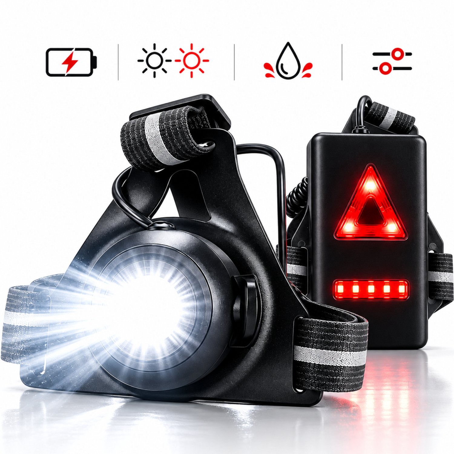 Valero® Neon 500 Oplaadbare Hardloopverlichting met Borstlamp – 500 Lumen Schijnwerper & Rood Achterlicht – Reflecterend Hardloopvest – USB Oplaadbaar – Waterdicht – One Size