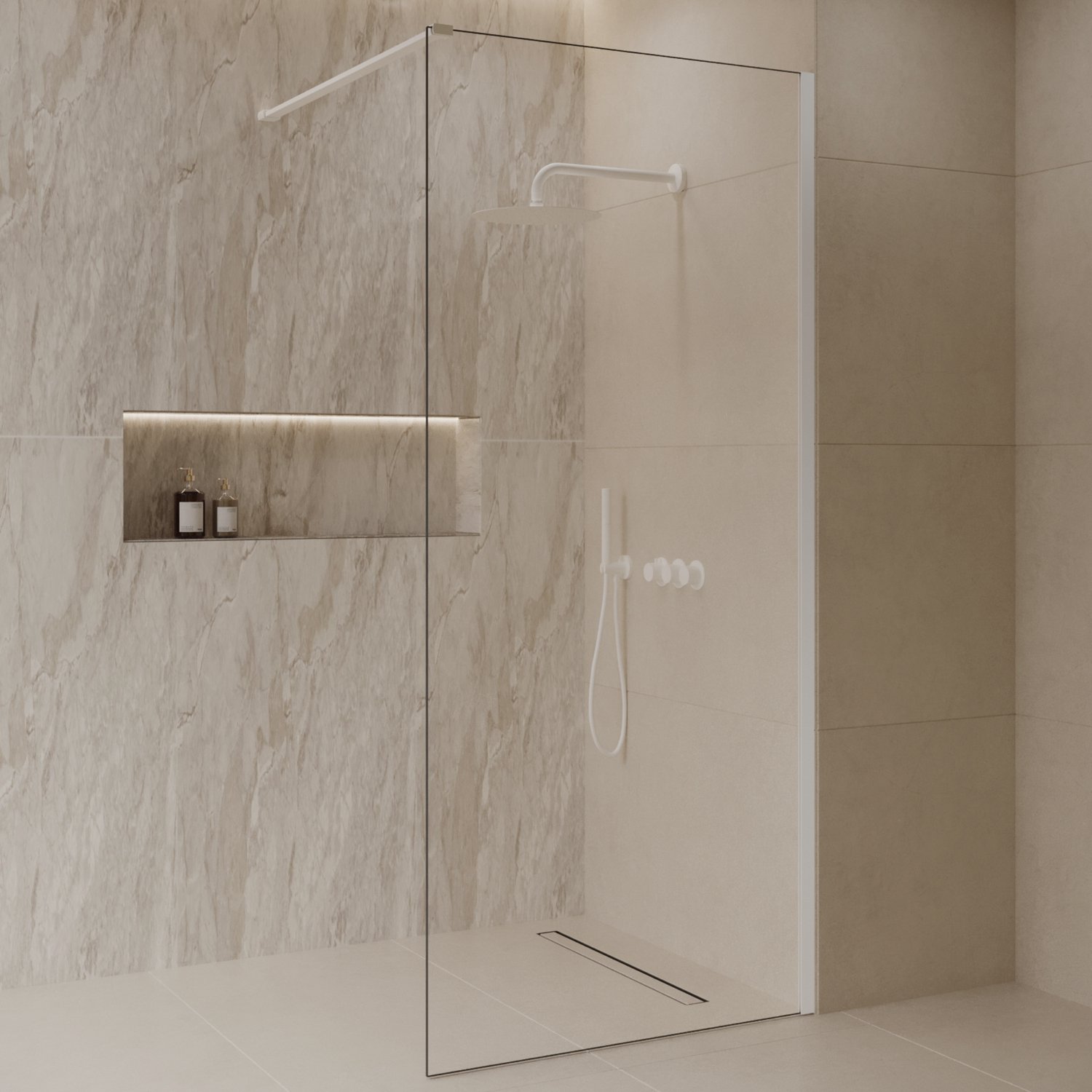 Sanitado Dalis Inloopdouche Helder Glas Mat Wit Profielen 60x200 cm