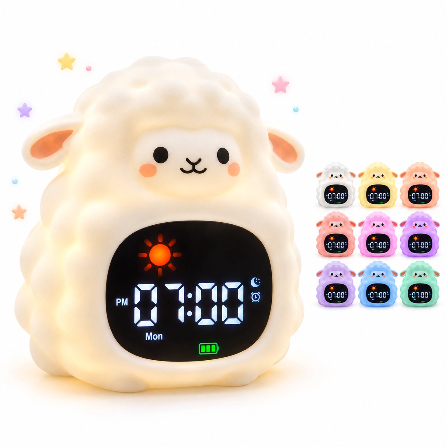 Luvonic® Slaaptrainer Schaap - Kinderwekker met Nachtlampje en Slaapgeluiden - Kindvriendelijke Slaapwekker - Slaaptrainer met Led en Geluid - White Noise - 8 Verschillende Kleuren - Kind/Peuter/Kleuter