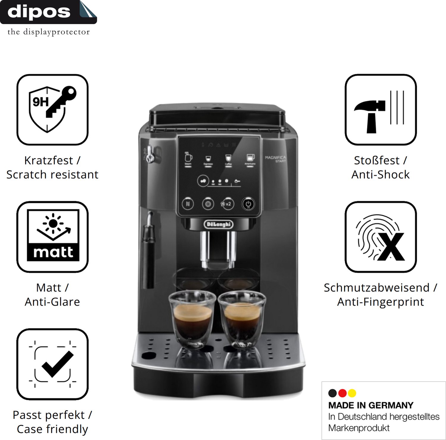dipos – 2x Matte Pantserfolie geschikt voor De Longhi Magnifica Start ECAM 220.22.GB | 9H Screenprotector