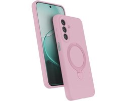 Hoesje Geschikt voor Samsung Galaxy A18 Hoesje – Roze – Zachte Siliconen Backcover met Ring – MagSafe Geschikt – Slim & Beschermend Galaxy A17 hoesje