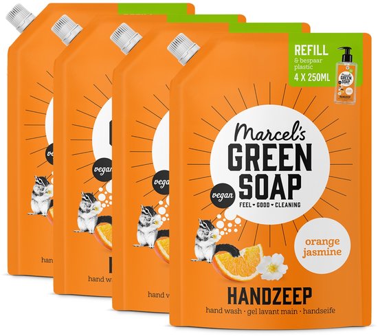 Marcel's Green Soap Handzeep Navulling - Grootverpakking - Sinaasappel & Jasmijn - 4 x 1L