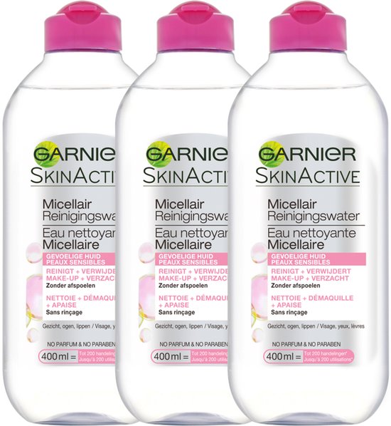 Garnier SkinActive - Micellair Reinigingswater voor de Gevoelige Huid - 3 x 400ml - Voordeelverpakking Micellair Water