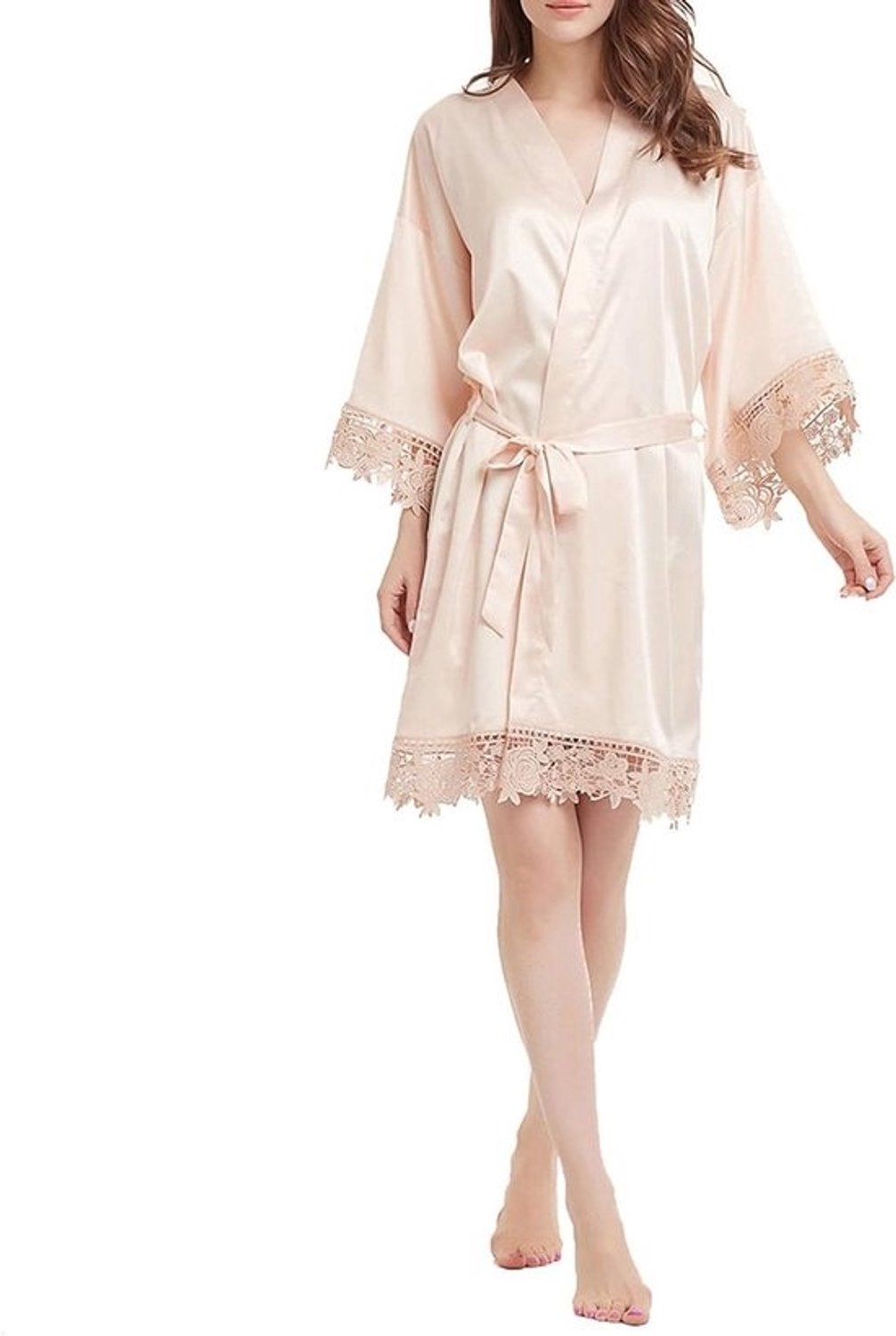 Dames Nachtjapon - Satijnen Kimono - Comfortabel Ontspannen - Luxe Microvezel - One Size - Lichtbruin