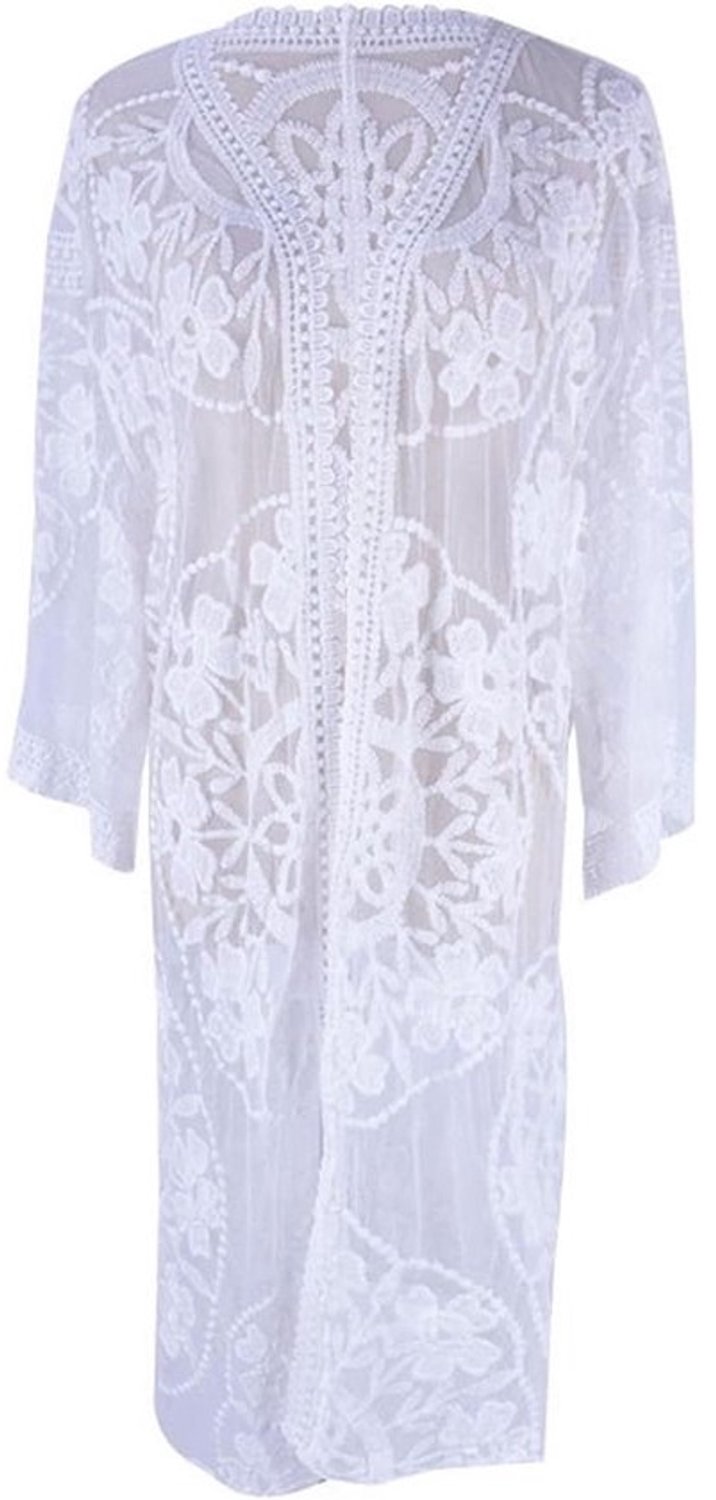 Strandjurk Dames - Kanten Jurk Cover-up - Zomerse Bescherming - Lichtgewicht Stof - One Size - Wit