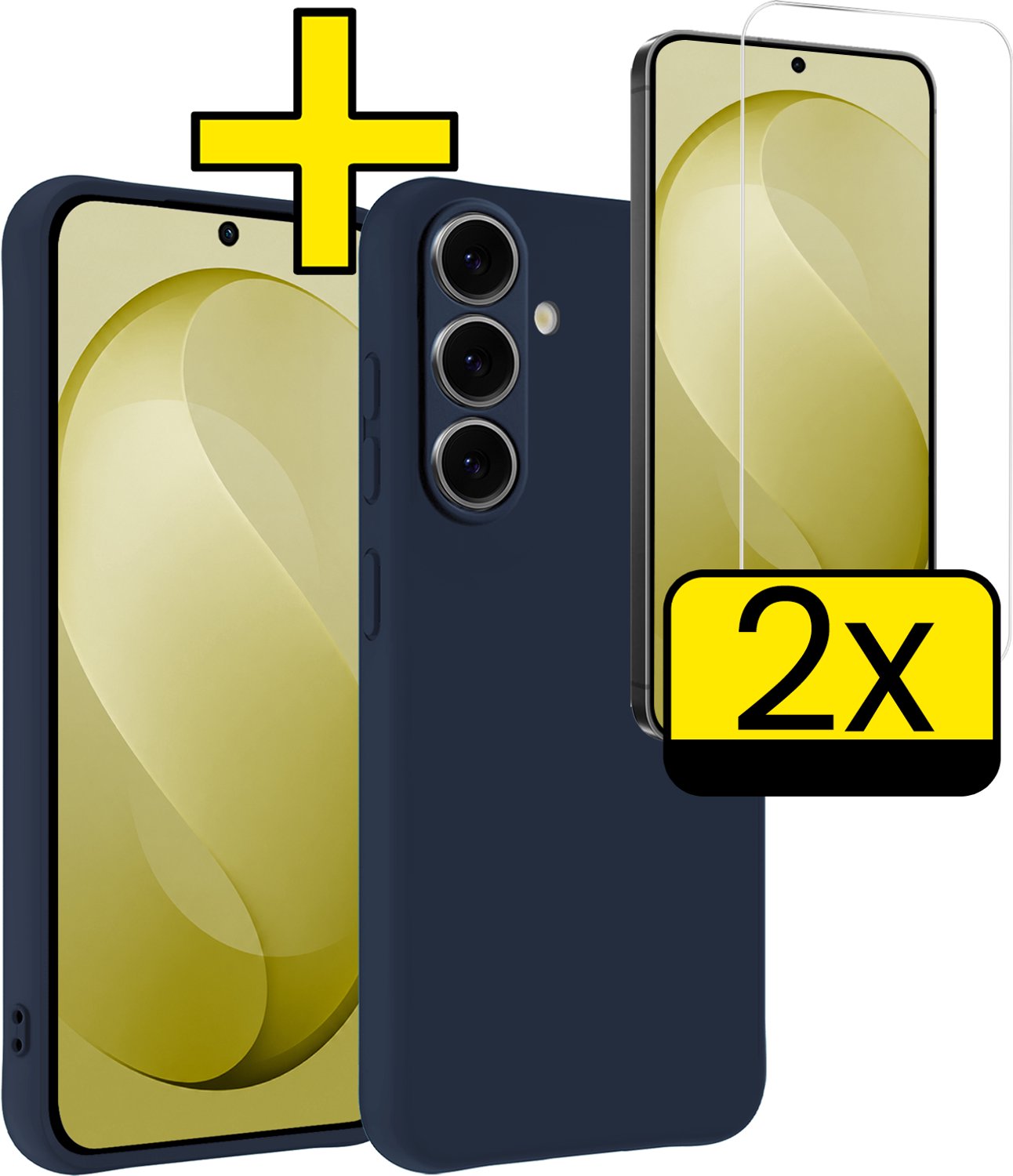 Hoesje - Met 2x Screenprotector - Geschikt voor Samsung Galaxy S26 FE - Sterk & Shockproof - Back Cover - Siliconen Case - Telefoon Hoes - Telefoonhoesjes - Donkerblauw