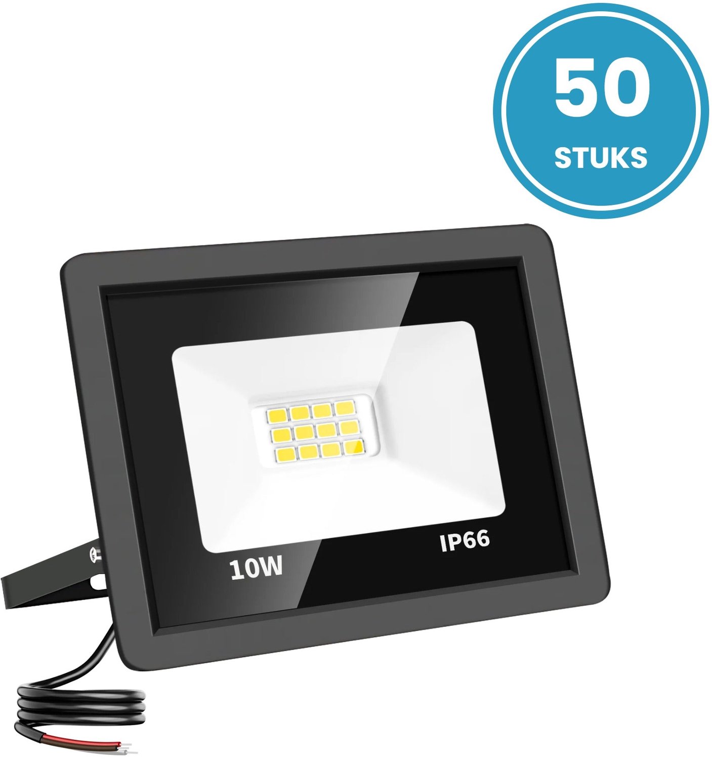 LED Schijnwerper 10W - 1.000 lm - Daglichtwit 6000K - 120° Breedstraler - IP66 - Buitenlamp & Gevelverlichting - Set van 50 - 2 jaar garantie