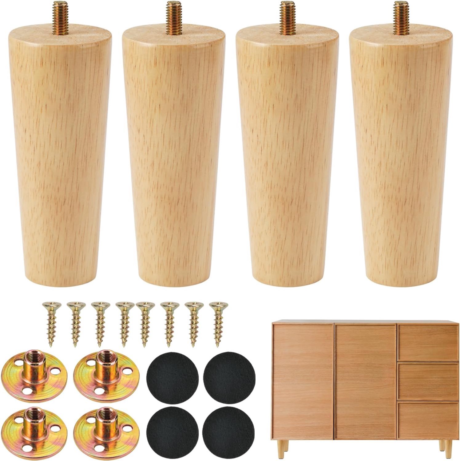 Meubelpoten 12cm - Massief hout - Inclusief schroeven en rubberen pads - Beschermt de vloer - ShopVlot