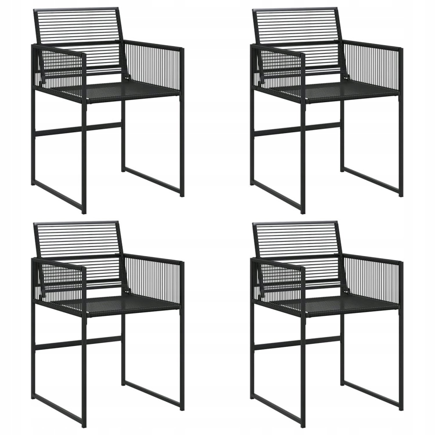 4x Loungestoelen Tuinstoelen Polyrotan Zwart - Comfortabel & Stapelbaar
