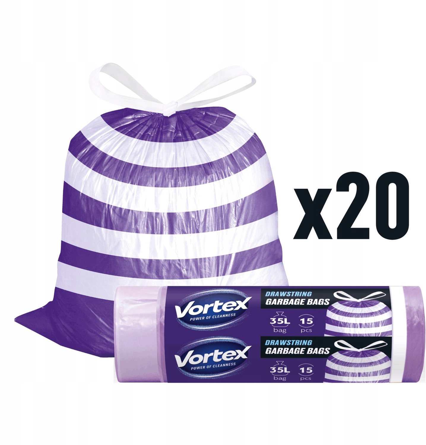 Vortex Afvalzakken 35L - Sterk, Paars, 300 Stuks met Trekband