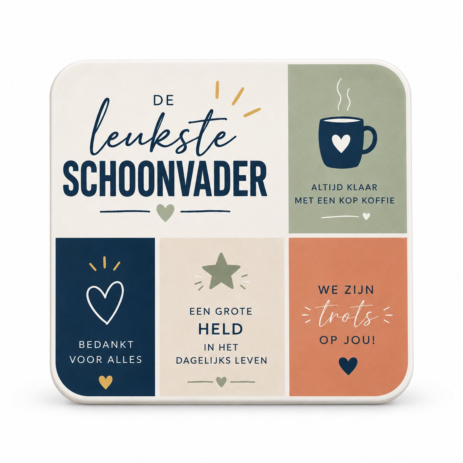 De Leukste Schoonvader MDF onderzetter – 10 x 10 cm – Cadeau voor Schoonvader – Vierkante Onderzetter met Tekst