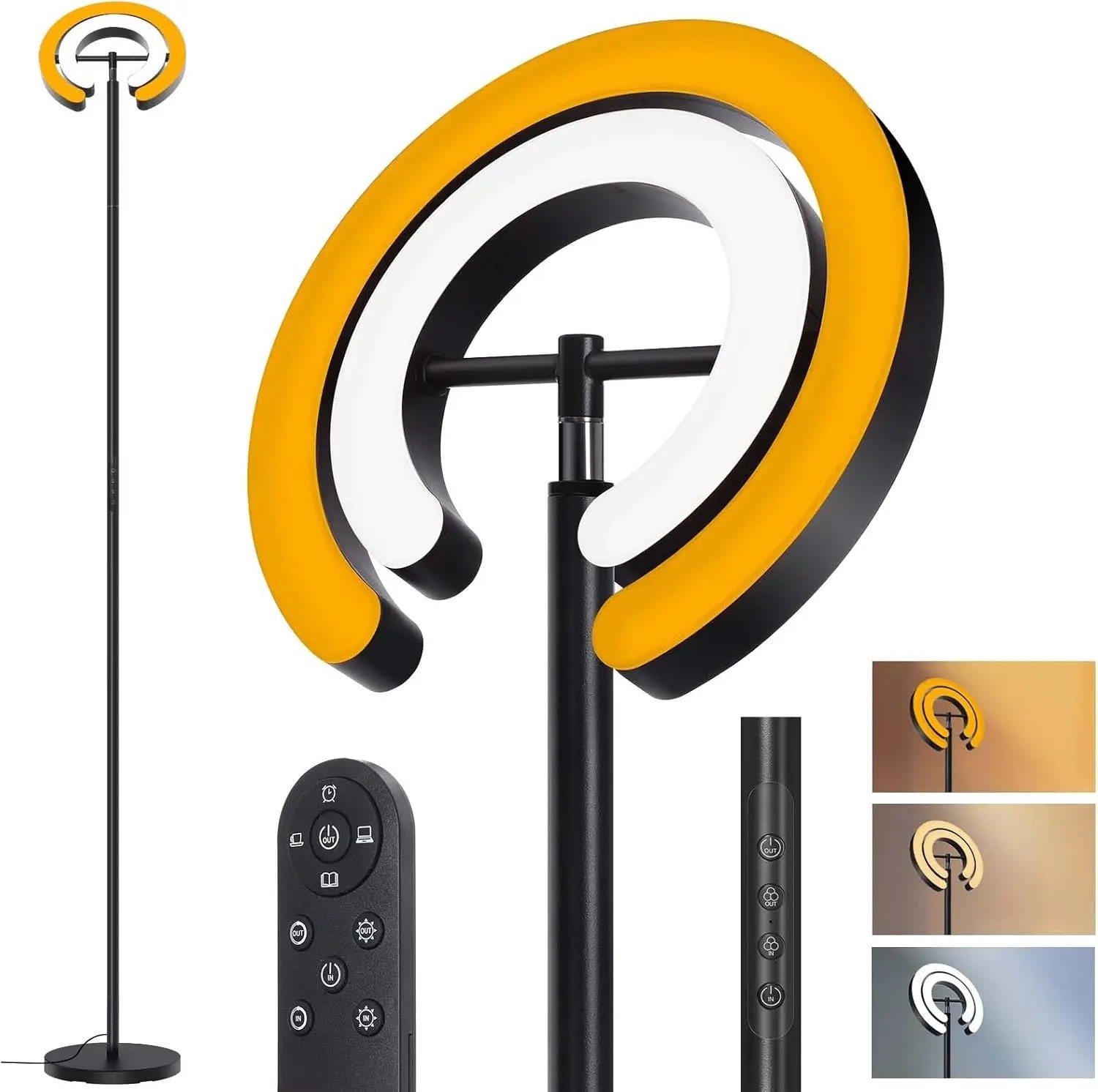 Nyoz LED vloerlamp - Staande lamp - Woonkamer lamp - 192 cm - Dimbaar - 2000 lumen - 1900K-6500K - Afstandsbediening - 2 ringen