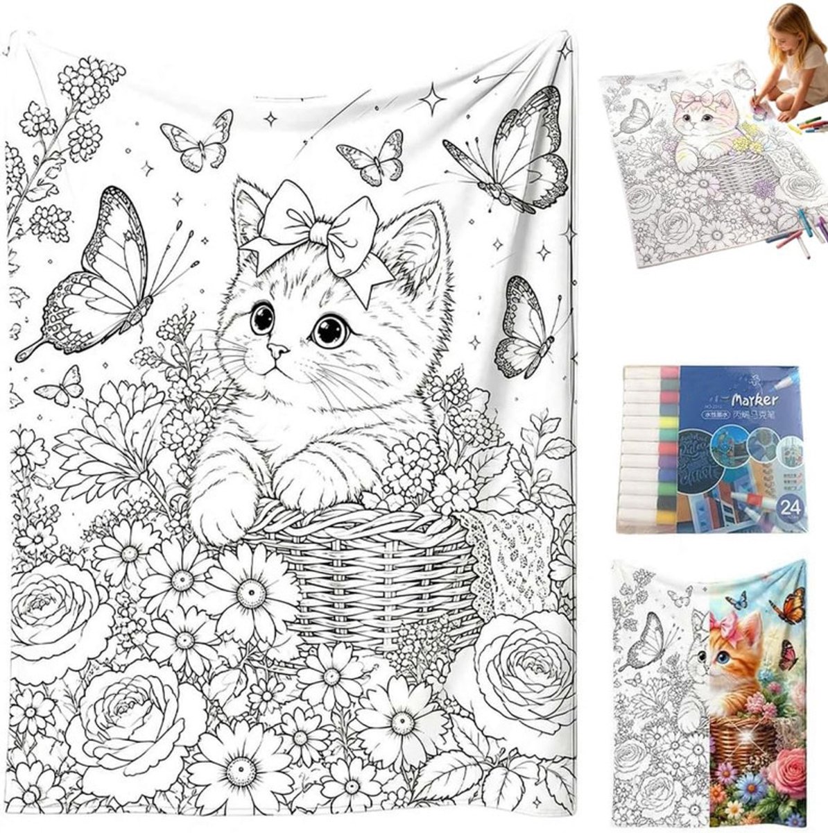 DIY kleurdeken - 150×130cm - Kleurdeken met 24 stiften - Schilderdeken - kleurdekens voor volwassenen - kleurboekdoek - Schilderdeken voor volwassenen - Fluwelen kleurdeken - Herfstdeken - Cadeaus - Plaid - Voor dagelijks gebruik en woondecoratie