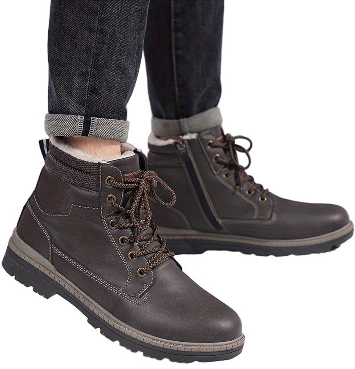 Currero Snowboots Heren Sneeuwlaarzen Heren Winterlaarzen Gevoerde Winterschoenen Waterdicht Antislip Zool Warm Gevoerd Wandellaarzen Winter Koffie Bruin