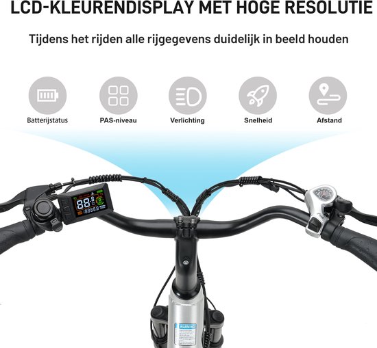Elektrische fiets 26 inch - Elektrische Stadsfiets - 36V 14,5Ah accu - 250W achterwielmotor - Actieradius tot 75 km - Shimano 7 versnellingen - Verende voorvork - Geveerde zadelpen - Zilverwit — afbeelding 4